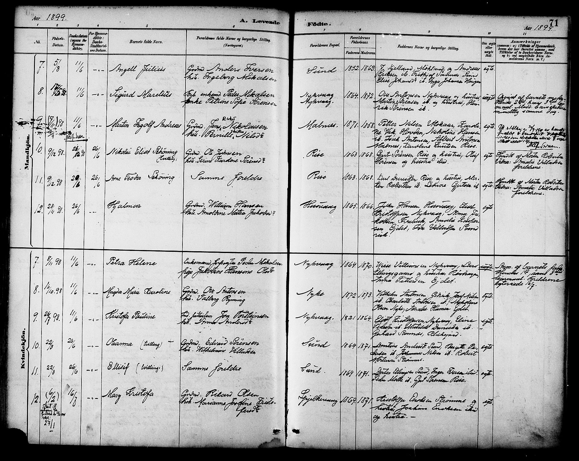 Ministerialprotokoller, klokkerbøker og fødselsregistre - Nordland, AV/SAT-A-1459/892/L1320: Parish register (official) no. 892A01, 1886-1901, p. 71