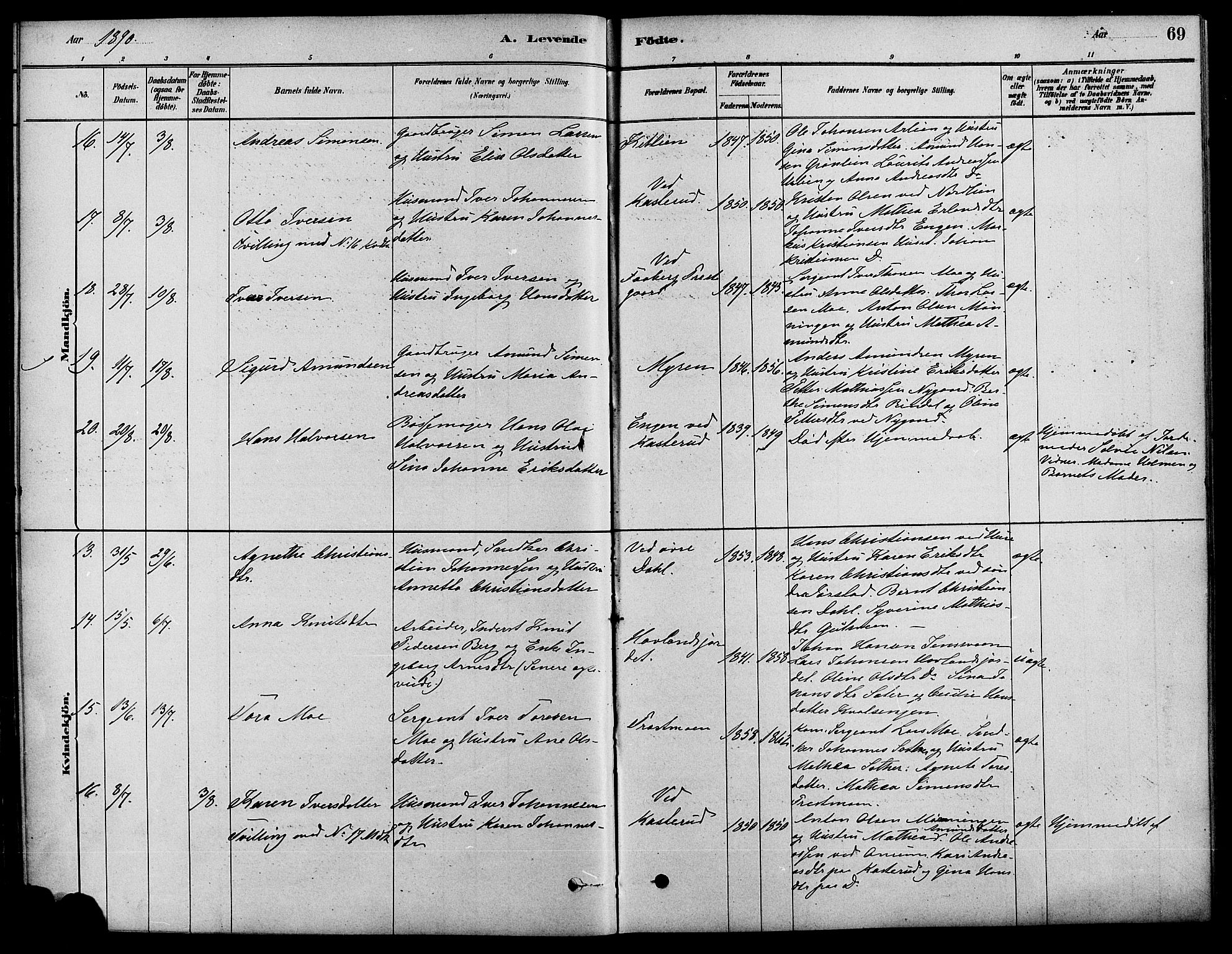 Fåberg prestekontor, SAH/PREST-086/H/Ha/Haa/L0008: Parish register (official) no. 8, 1879-1898, p. 69