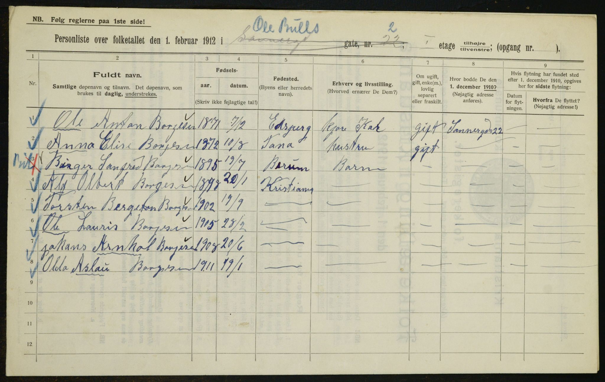 OBA, Municipal Census 1912 for Kristiania, 1912, p. 76012