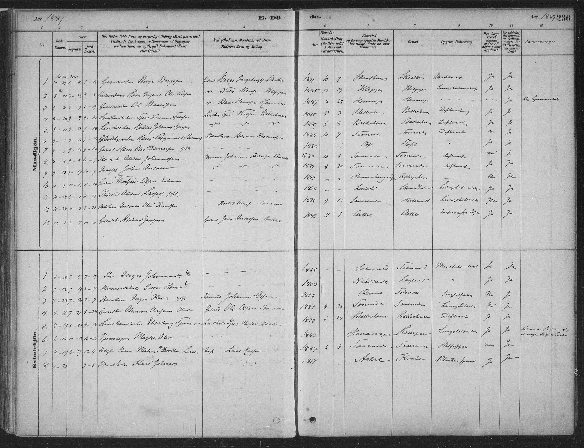 Fusa sokneprestembete, SAB/A-75401/H/Haa: Parish register (official) no. D 1, 1880-1938, p. 236