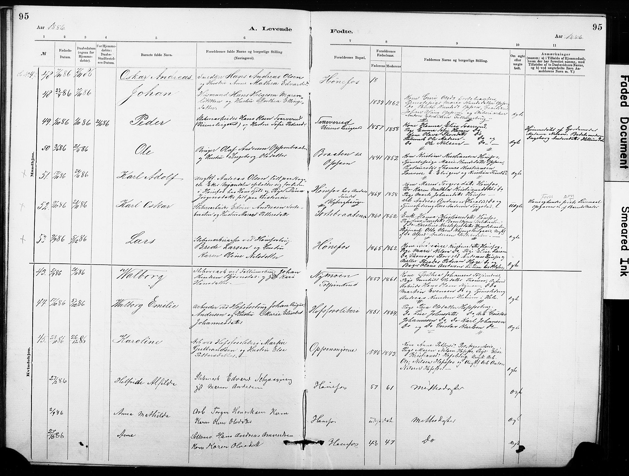 Hønefoss kirkebøker, AV/SAKO-A-609/G/Ga/L0001: Parish register (copy) no. 1, 1870-1887, p. 95