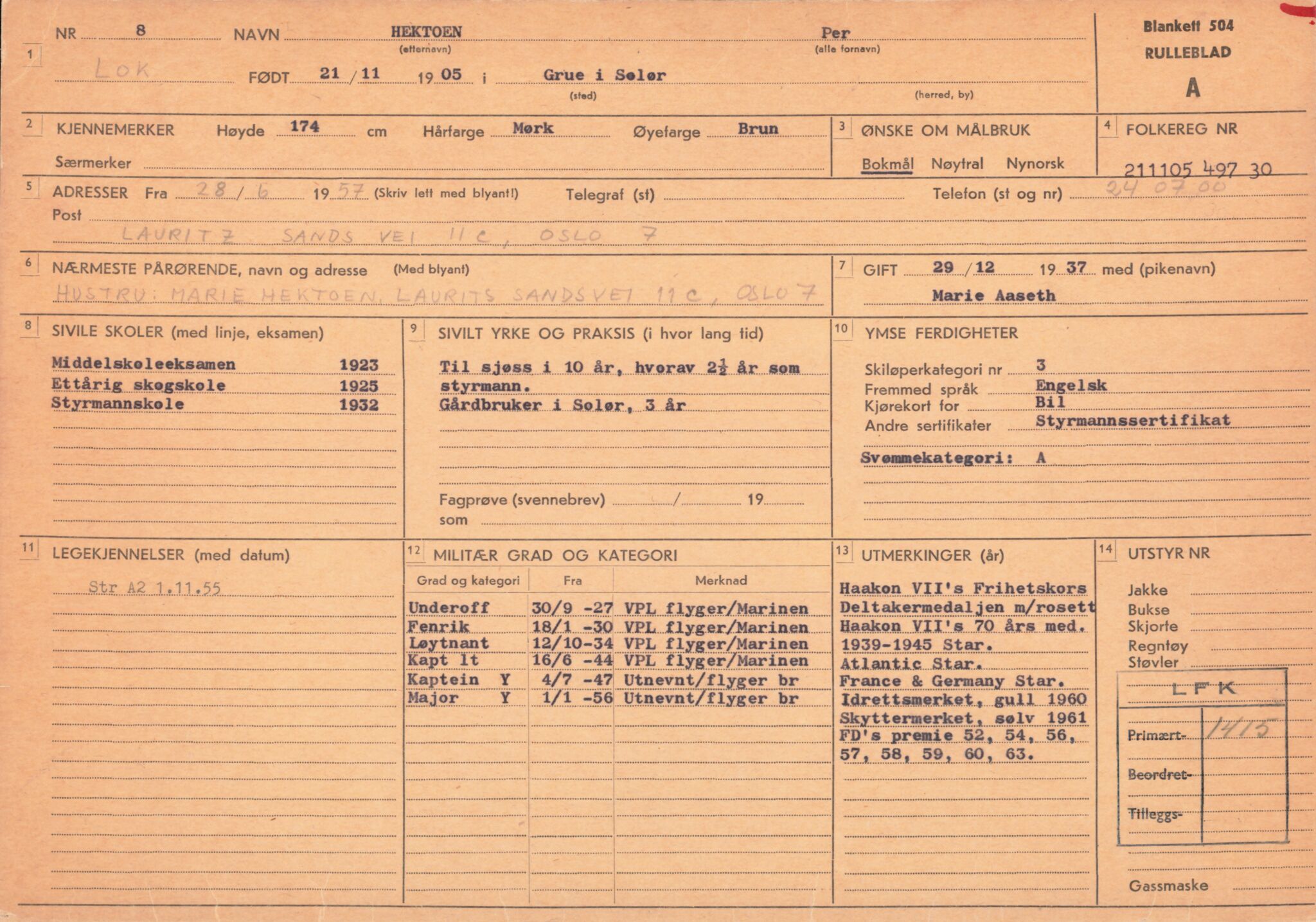 Forsvaret, Forsvarets overkommando/Luftforsvarsstaben, AV/RA-RAFA-4079/P/Pa/L0013: Personellmapper, 1905, p. 153