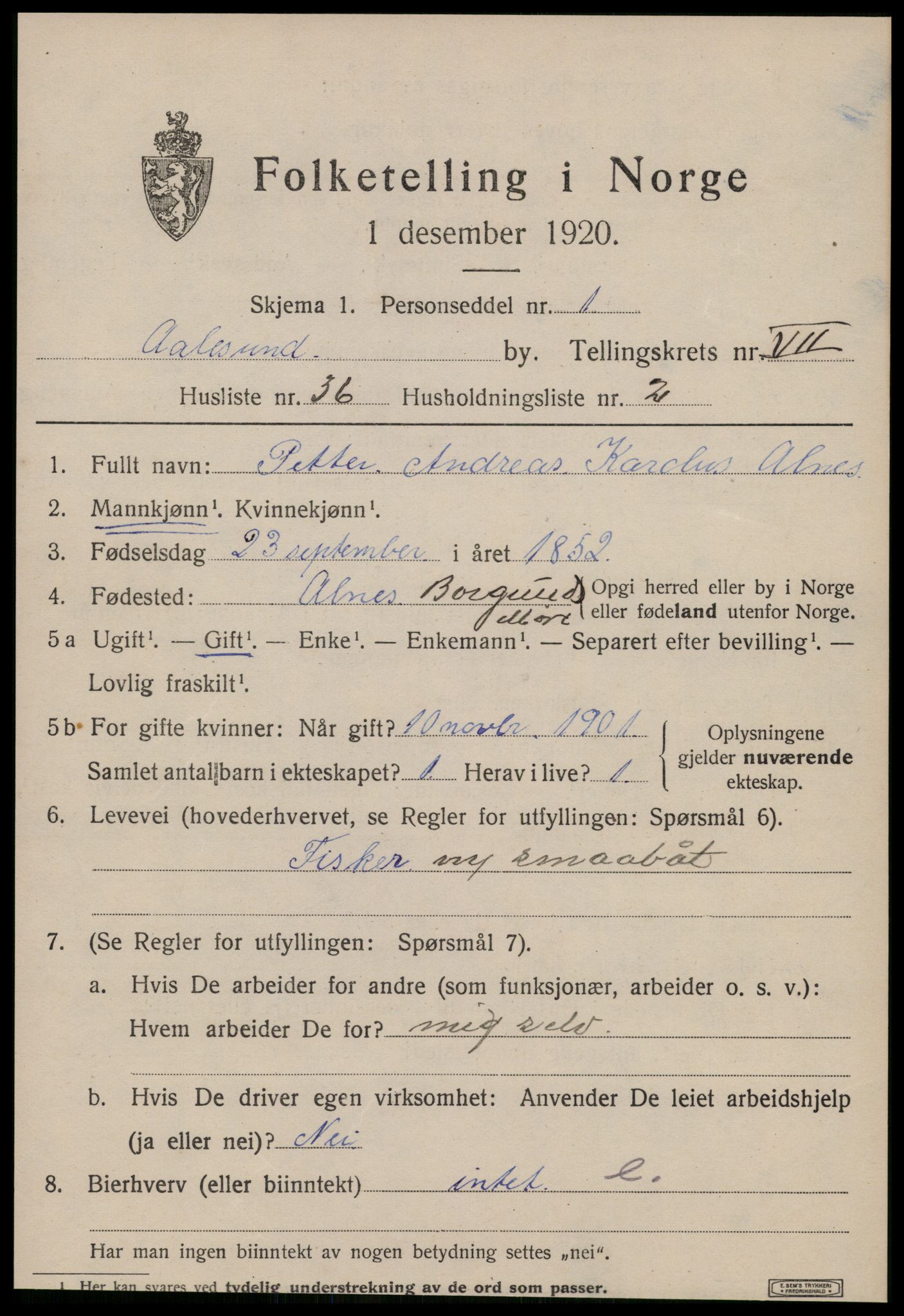 SAT, 1920 census for Ålesund, 1920, p. 20448