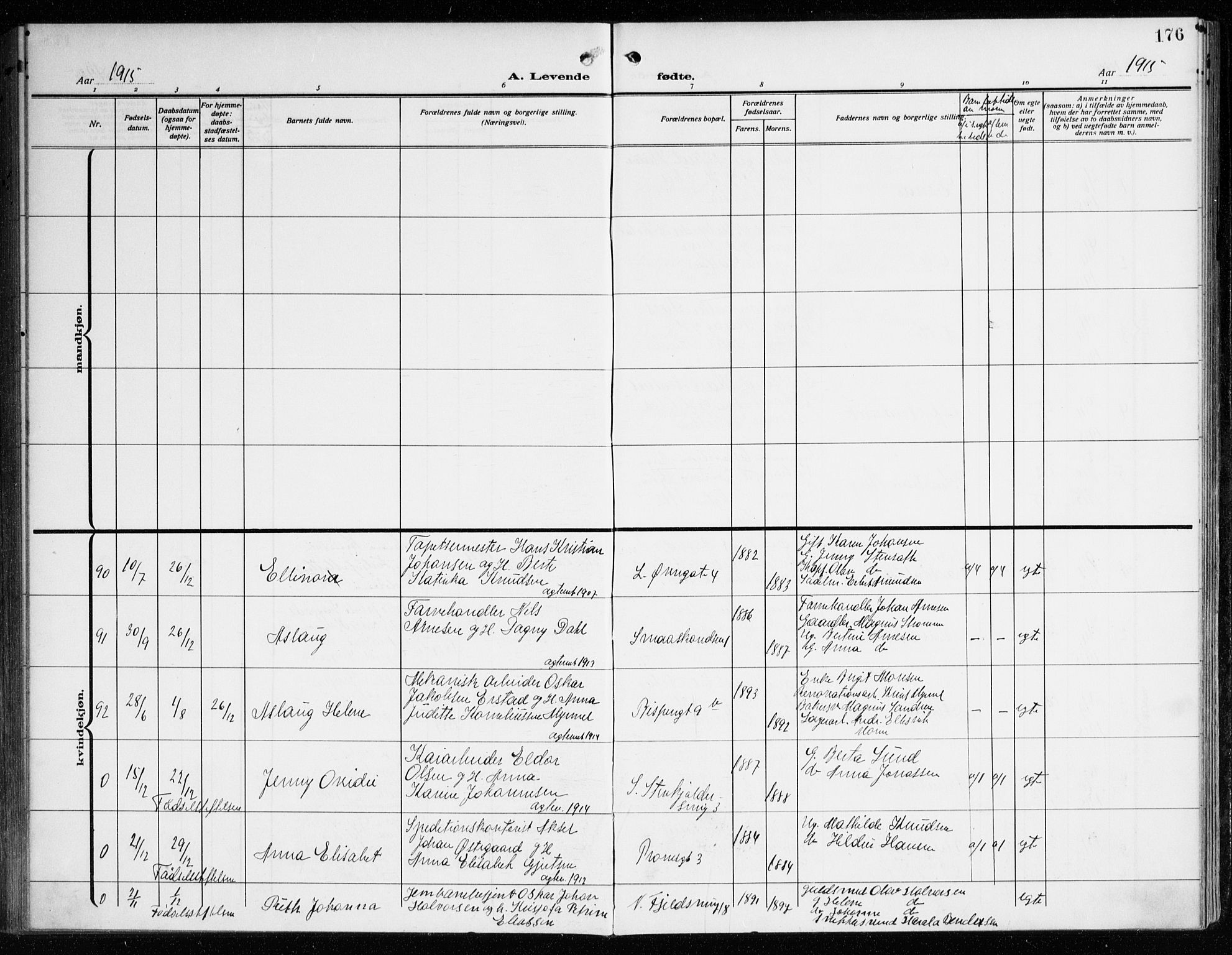 Korskirken sokneprestembete, AV/SAB-A-76101/H/Haa: Parish register (official) no. B 10, 1909-1923, p. 176