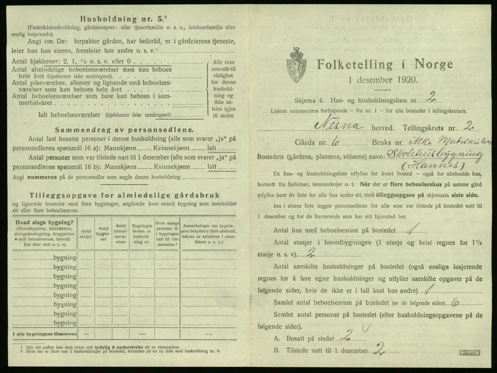 SAT, 1920 census for Nesna, 1920, p. 125