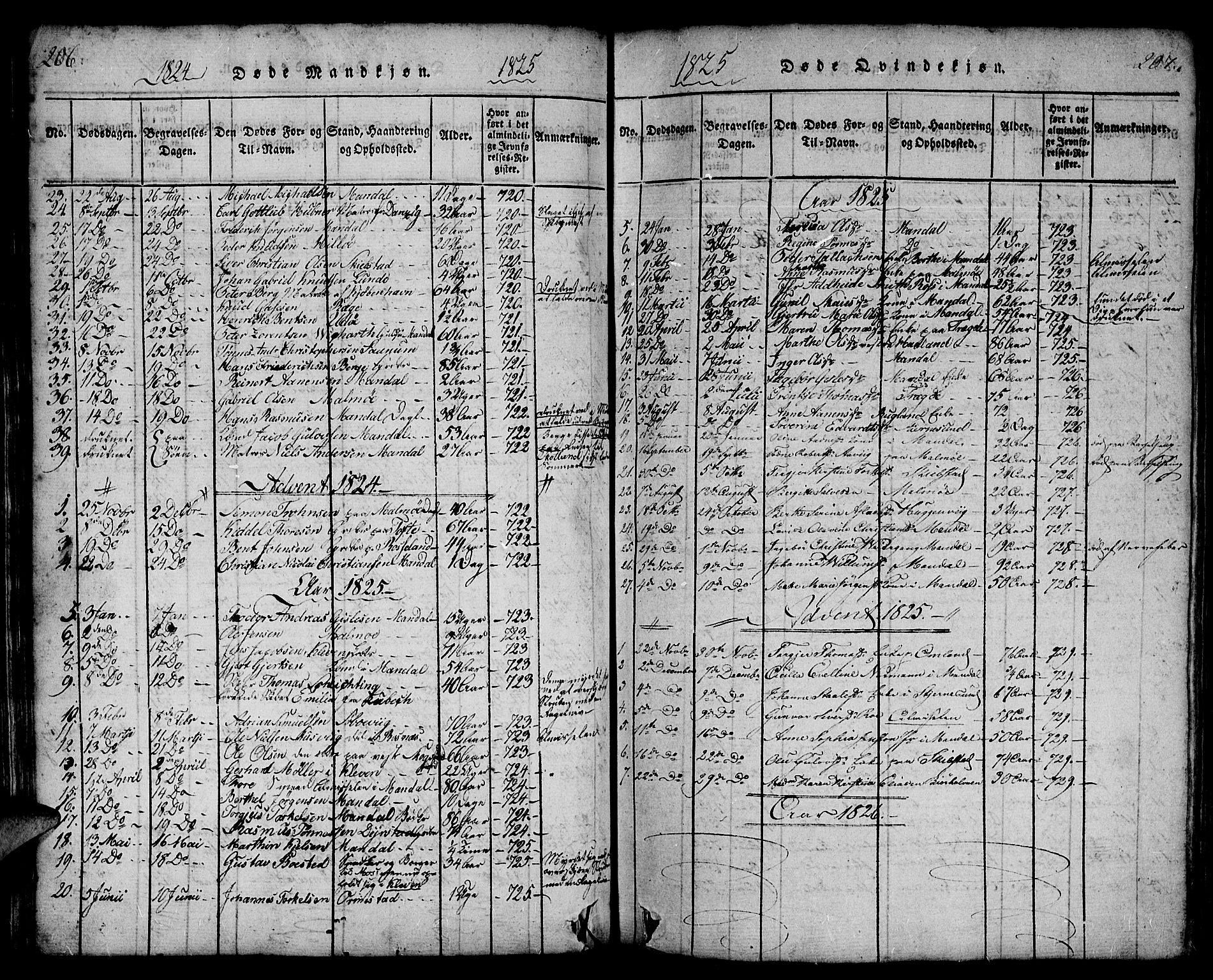 Mandal sokneprestkontor, SAK/1111-0030/F/Fa/Faa/L0010: Parish register (official) no. A 10, 1817-1830, p. 206-207