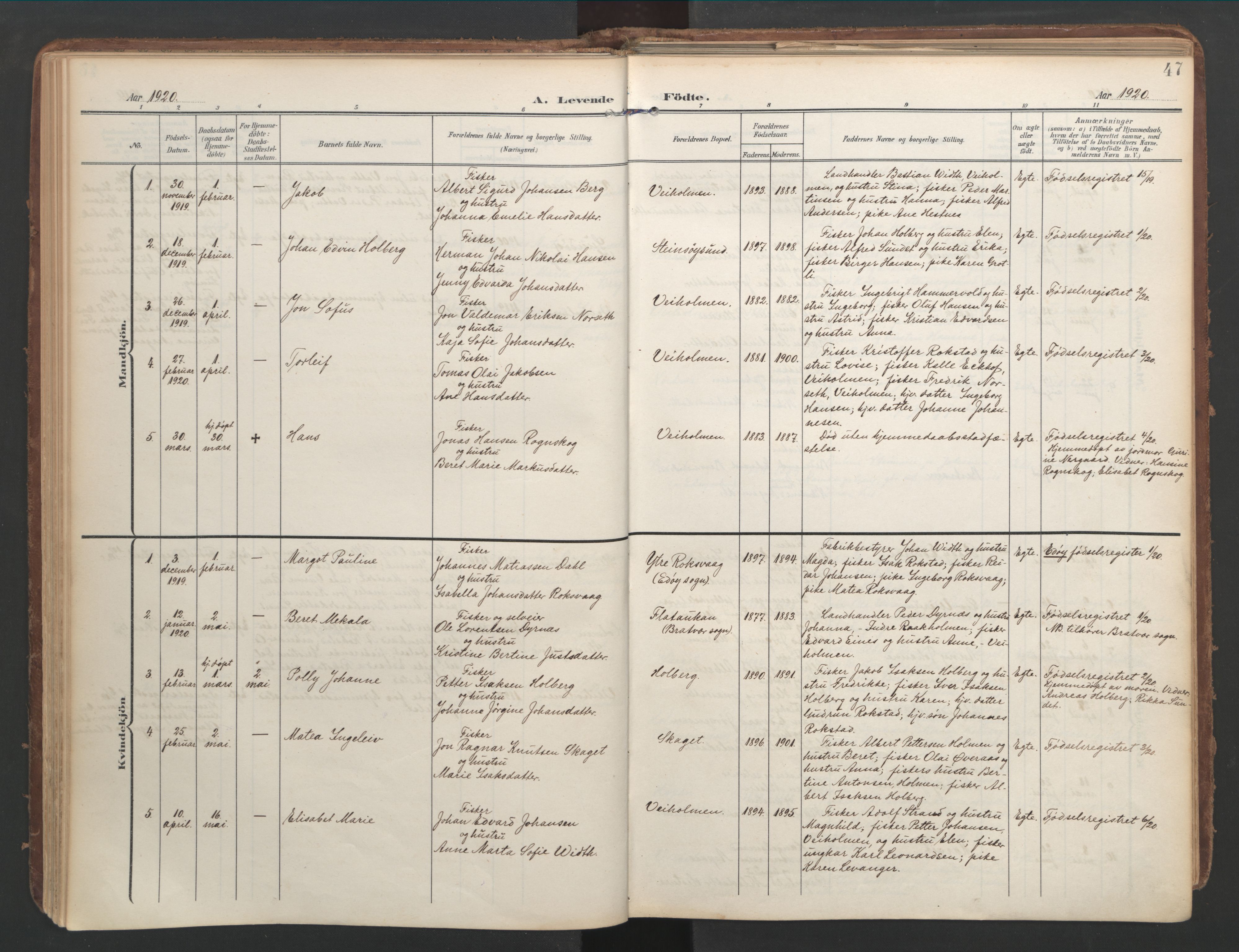 Ministerialprotokoller, klokkerbøker og fødselsregistre - Møre og Romsdal, AV/SAT-A-1454/583/L0955: Parish register (official) no. 583A02, 1907-1926, p. 47