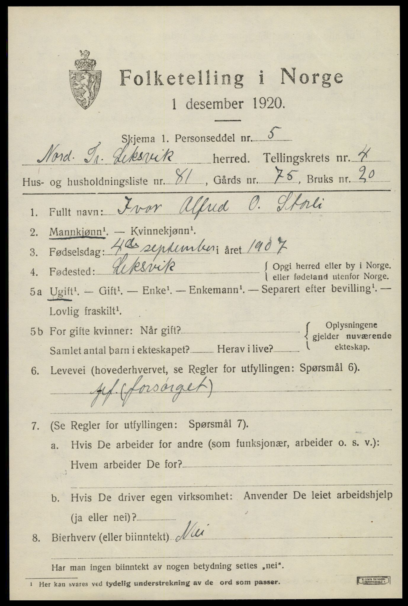 SAT, 1920 census for Leksvik, 1920, p. 4548