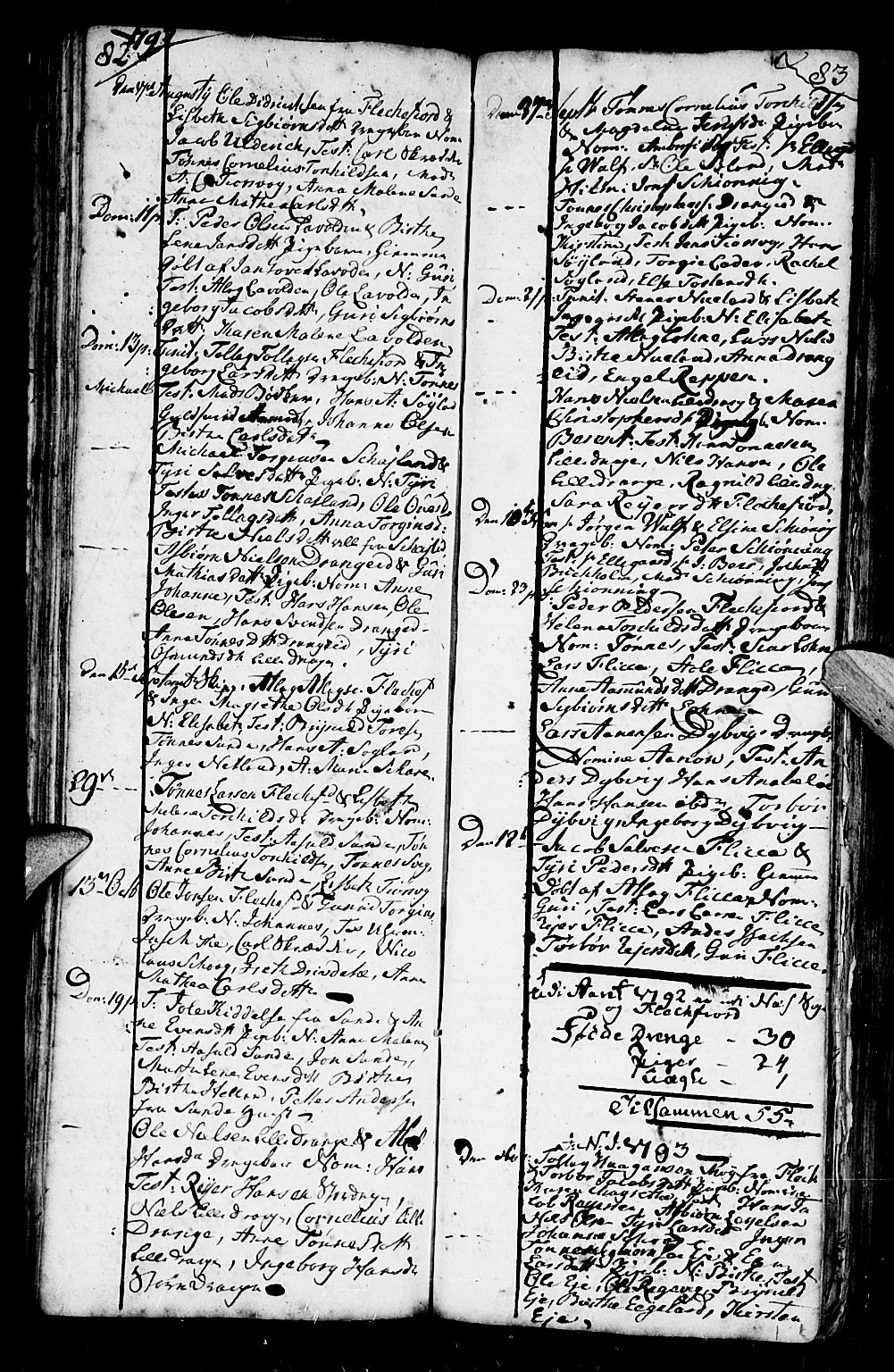 Flekkefjord sokneprestkontor, SAK/1111-0012/F/Fb/Fbc/L0001: Parish register (copy) no. B 1, 1773-1801, p. 82-83