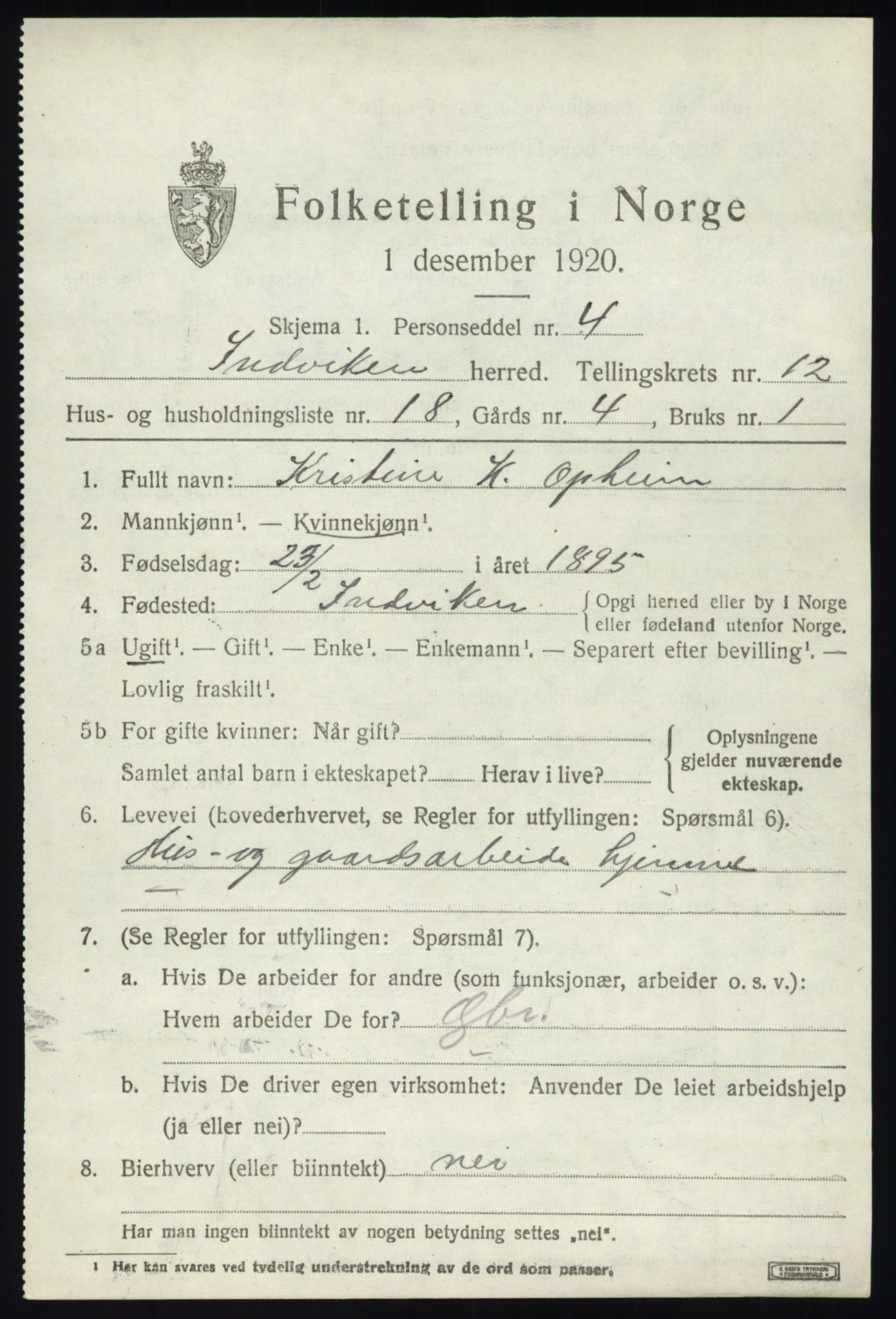 SAB, 1920 census for Innvik, 1920, p. 5121