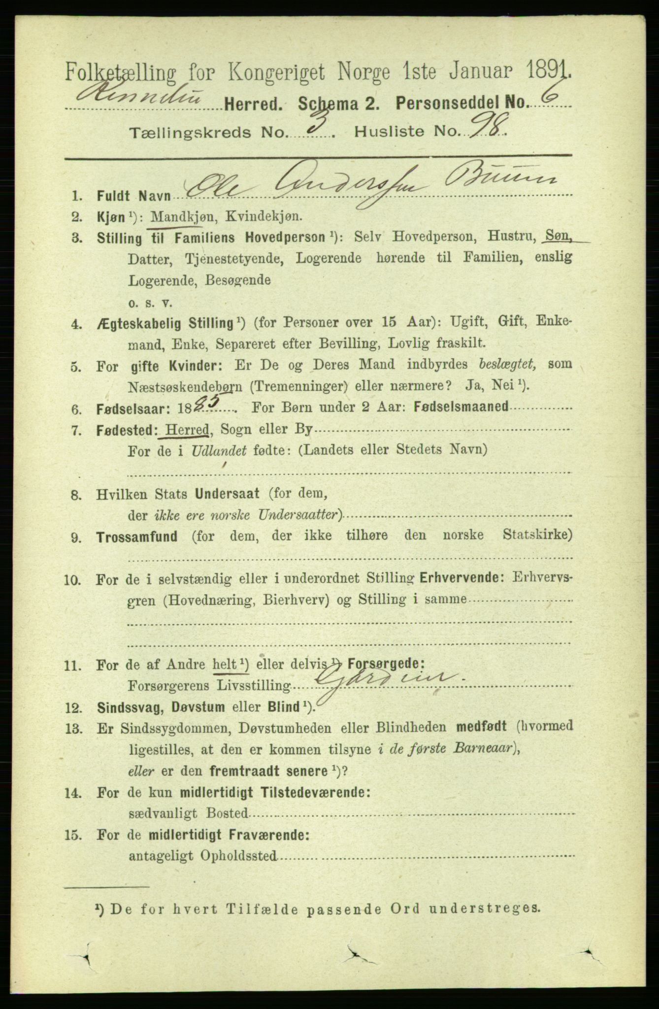 RA, 1891 census for 1635 Rennebu, 1891, p. 1879