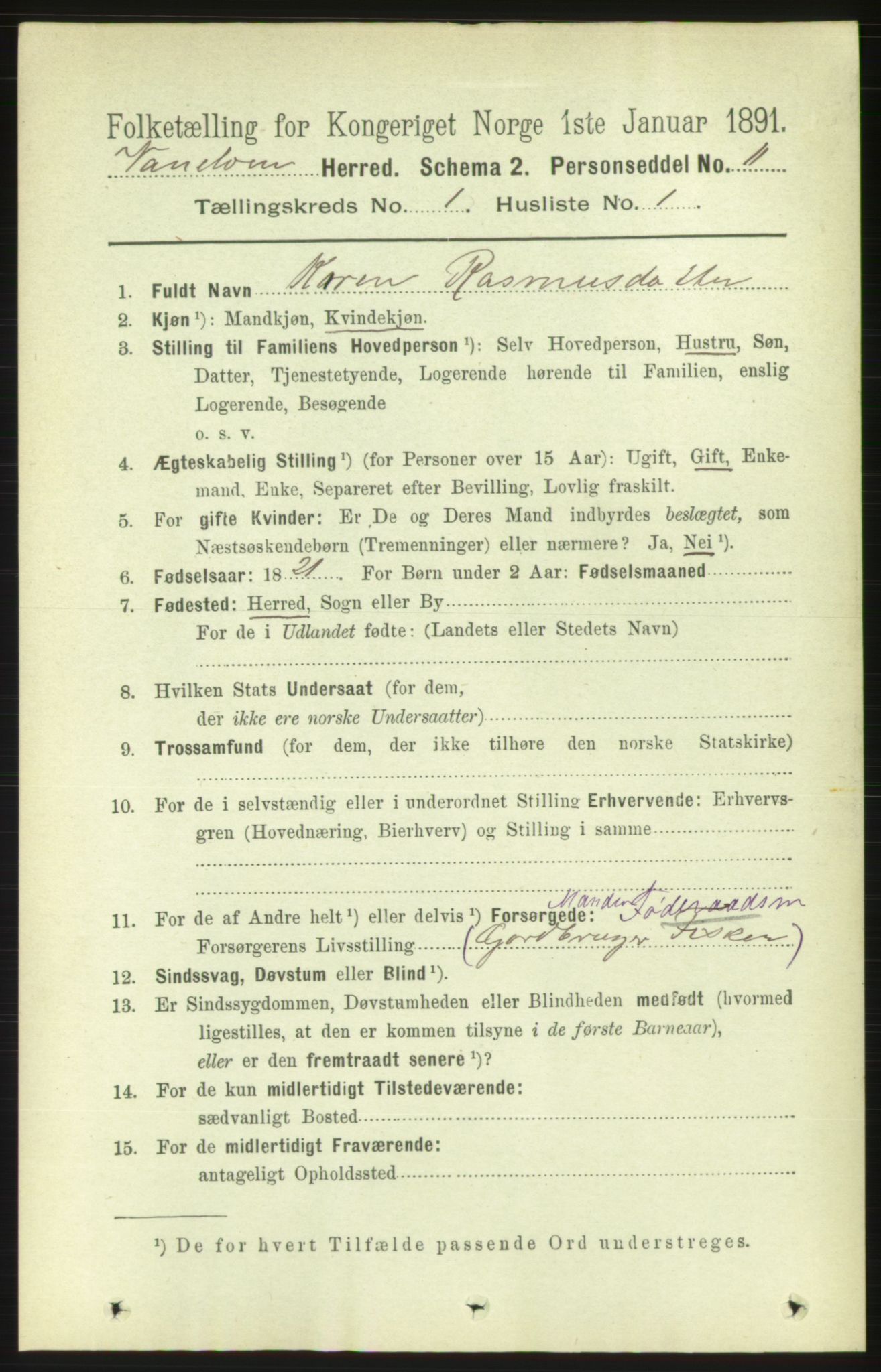 RA, 1891 census for 1511 Vanylven, 1891, p. 122