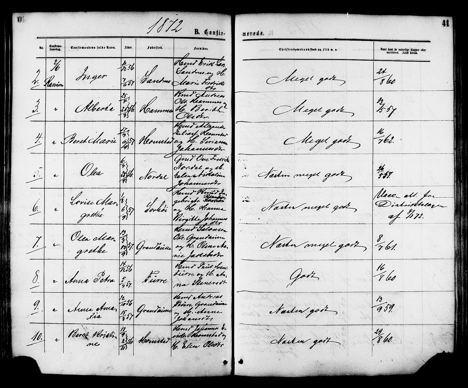Ministerialprotokoller, klokkerbøker og fødselsregistre - Nord-Trøndelag, SAT/A-1458/764/L0553: Parish register (official) no. 764A08, 1858-1880, p. 41