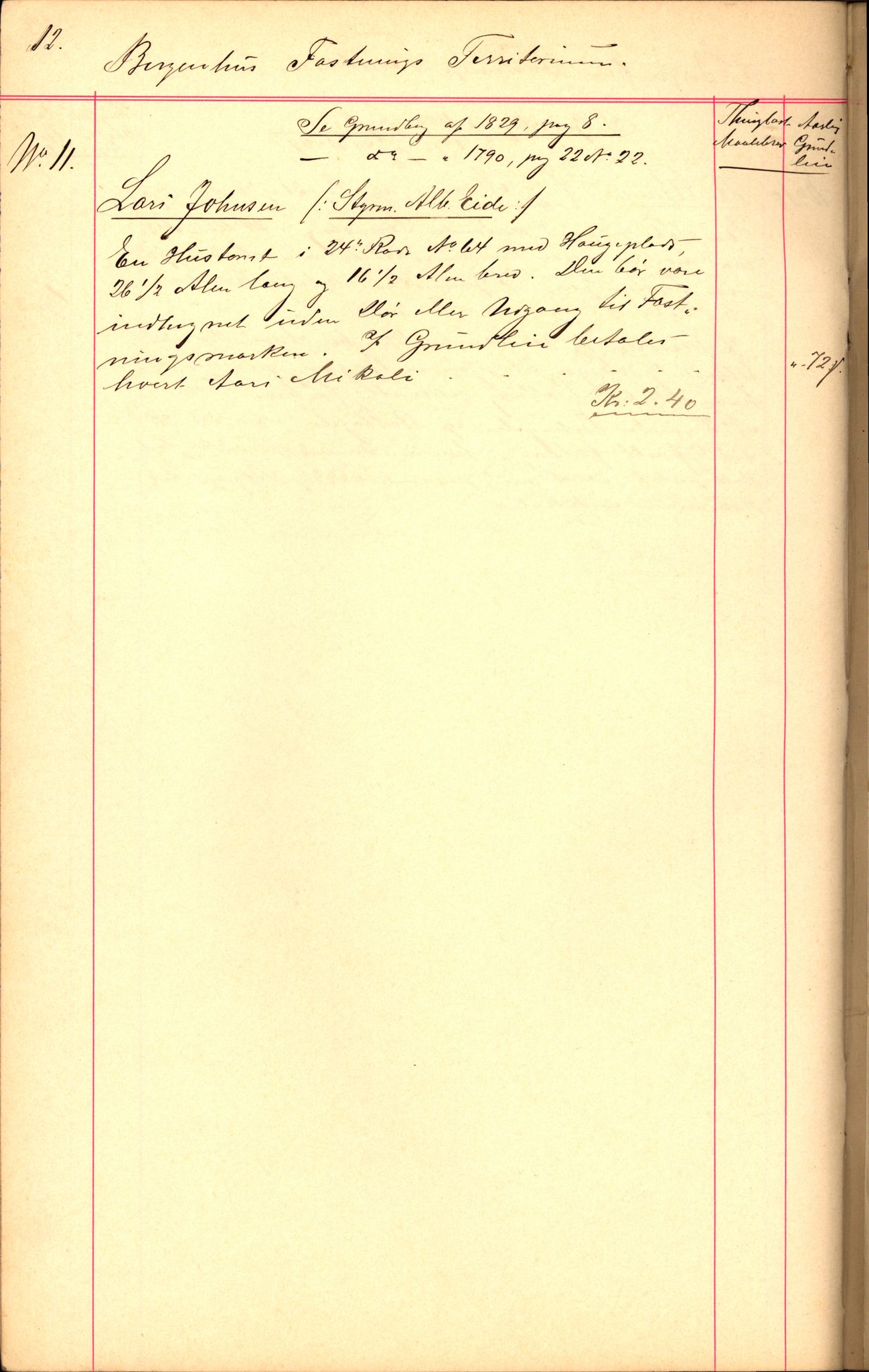 Forsvaret, Ingeniørvåpenets bygningsavdeling, AV/RA-RAFA-1832/F/Fd/L0003/0006: -- / Protokoll over bortfestet grunn, 1894, p. 12