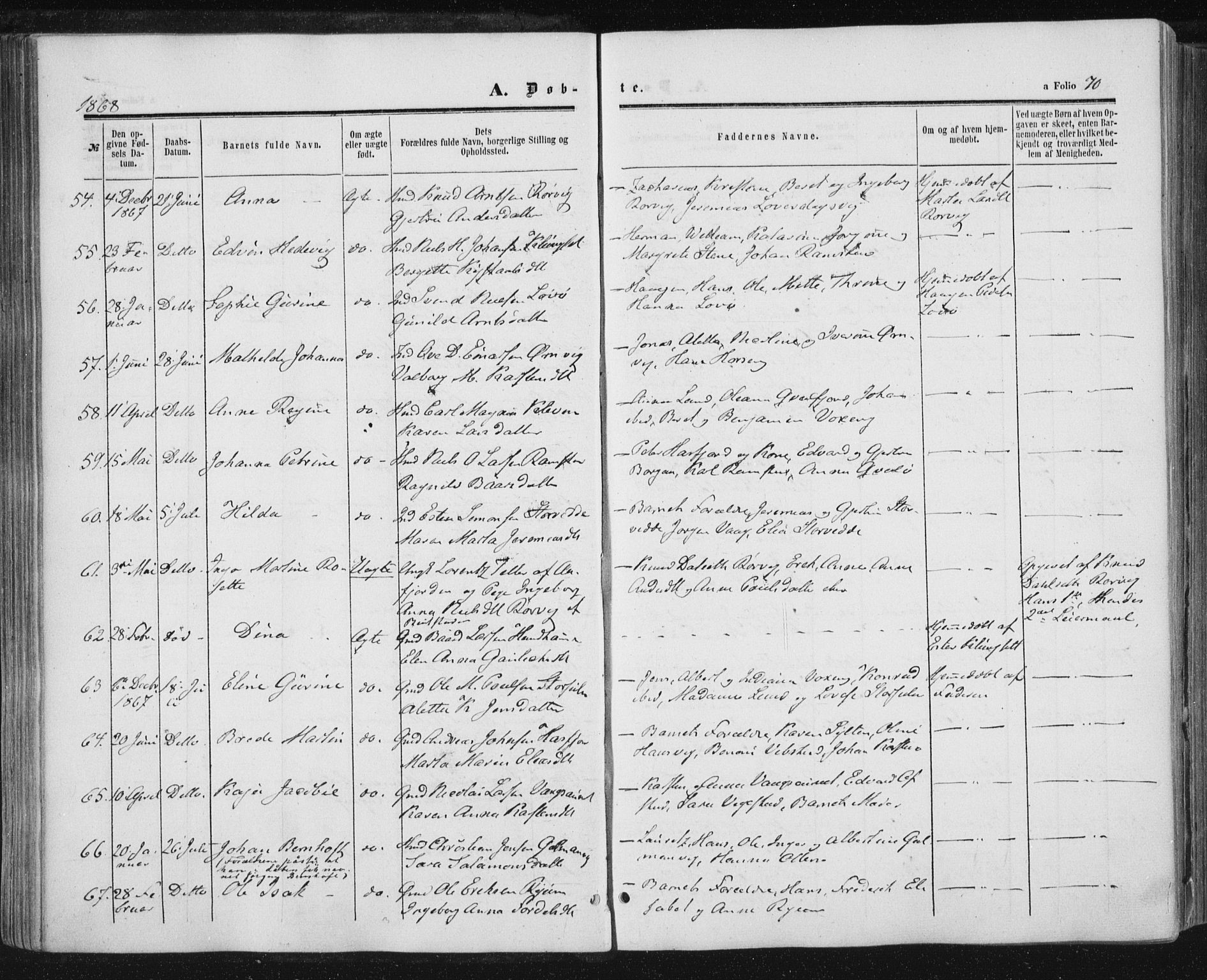 Ministerialprotokoller, klokkerbøker og fødselsregistre - Nord-Trøndelag, SAT/A-1458/784/L0670: Parish register (official) no. 784A05, 1860-1876, p. 70