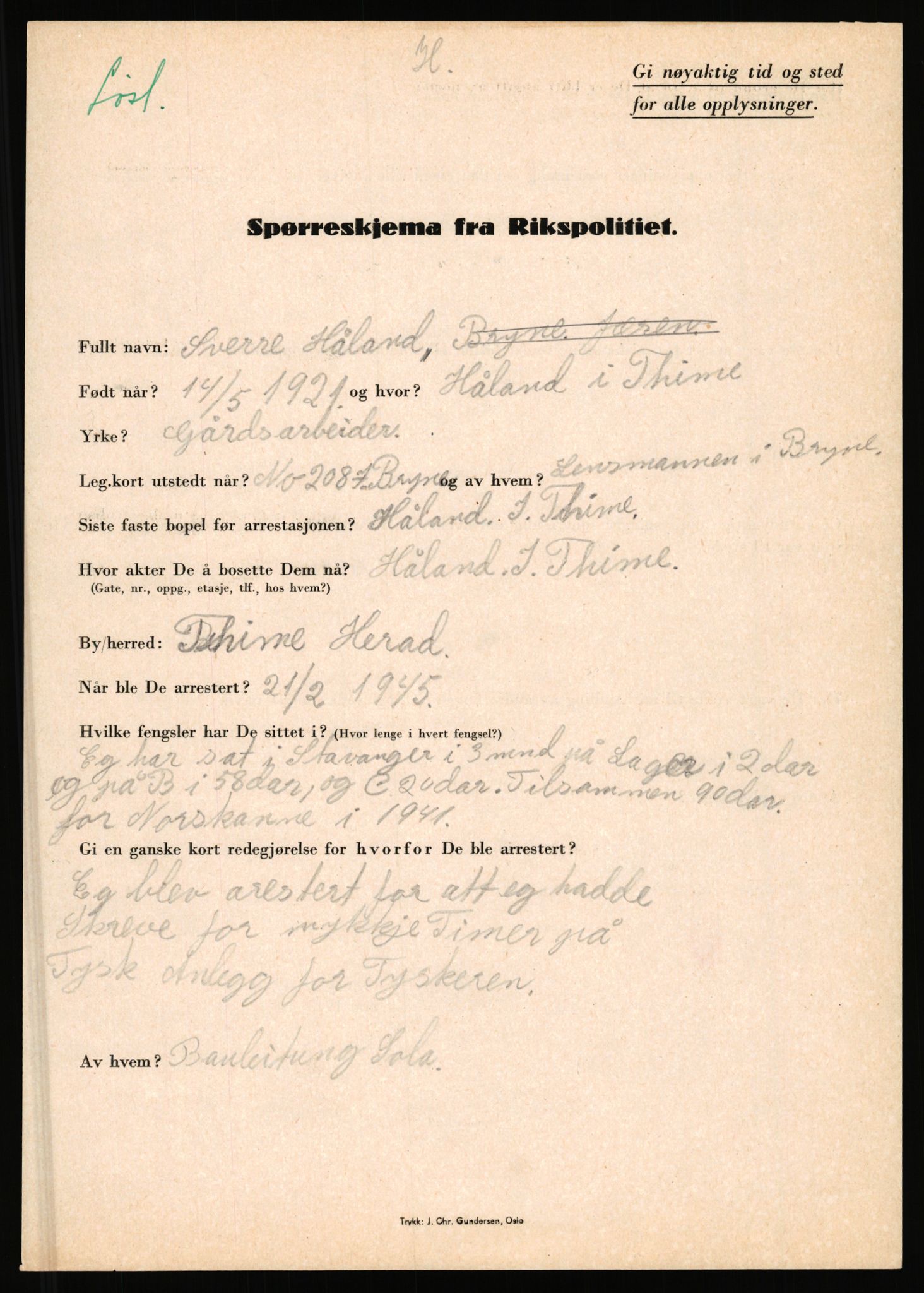 Rikspolitisjefen, AV/RA-S-1560/L/L0007: Heen, Erik C. - Iversen, Trygve, 1940-1945, p. 1017