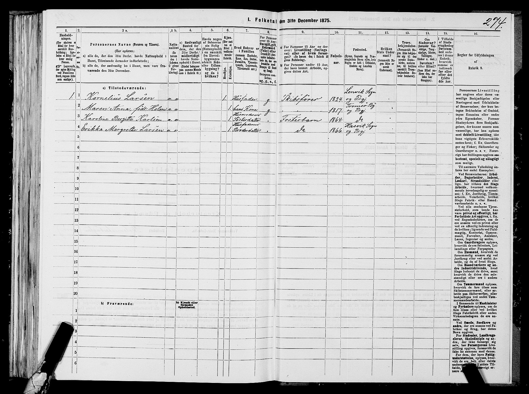 SATØ, 1875 census for 2025P Tana, 1875, p. 1274