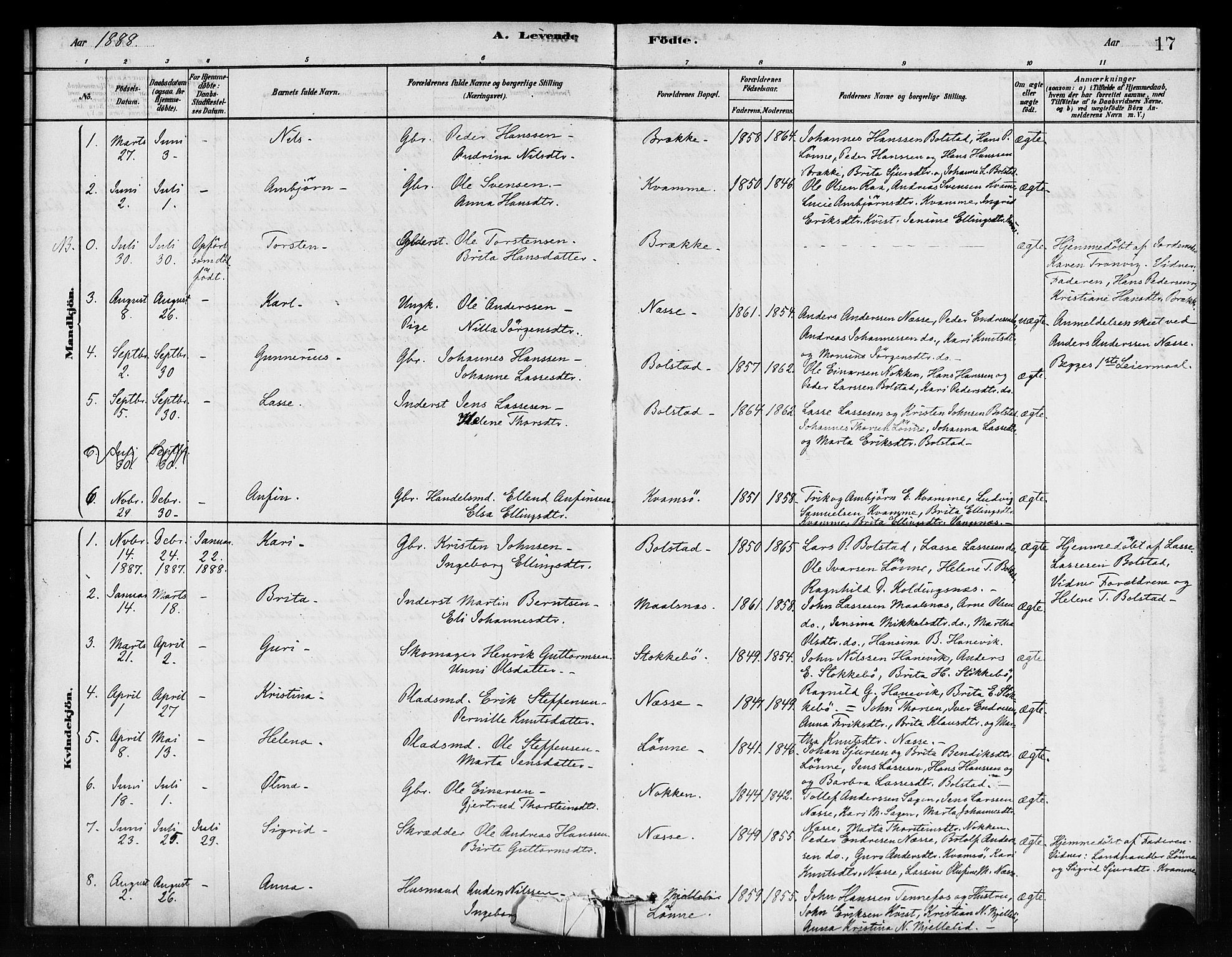 Vik sokneprestembete, AV/SAB-A-81501/H/Haa/Haad/L0001: Parish register (official) no. D 1, 1878-1890, p. 17