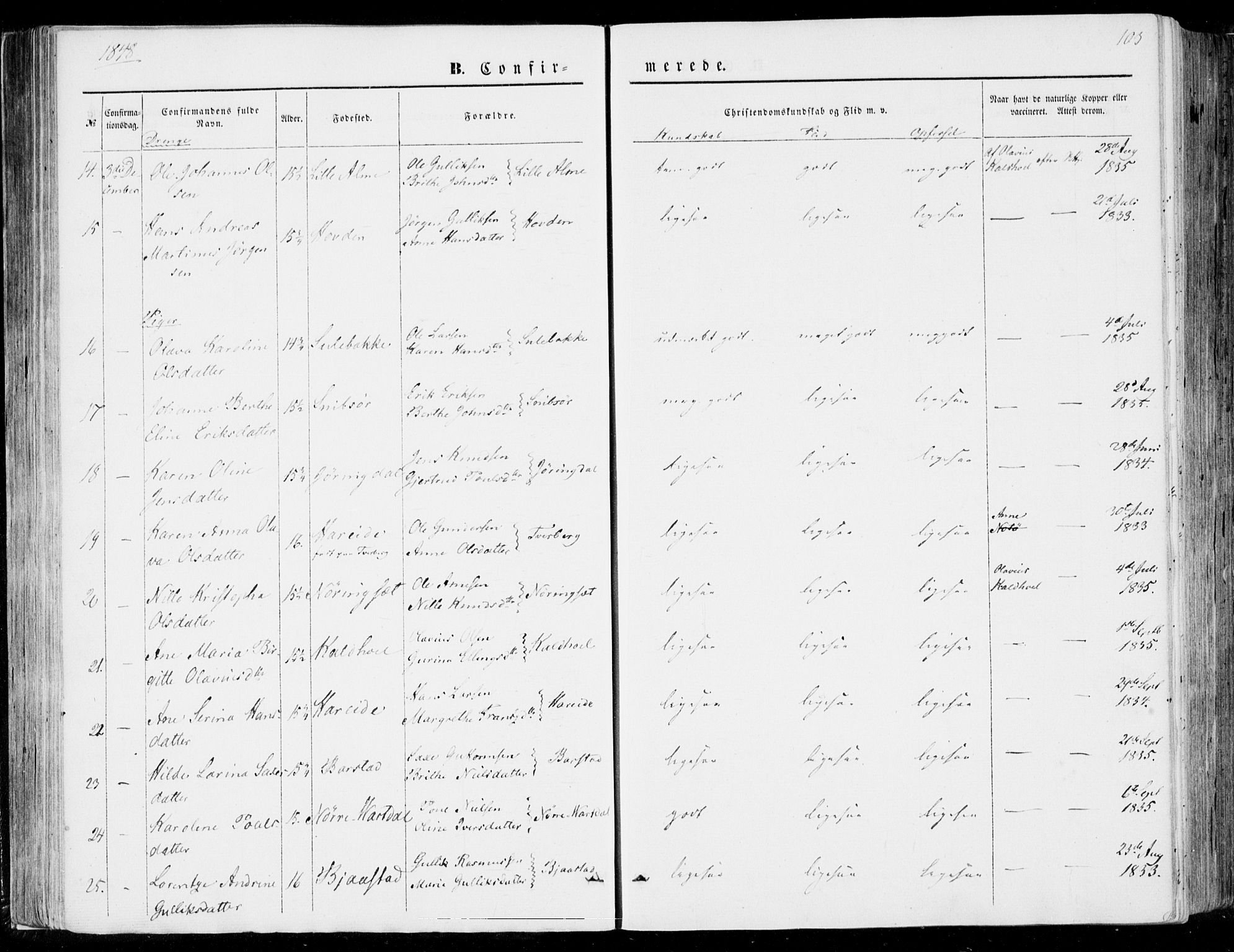 Ministerialprotokoller, klokkerbøker og fødselsregistre - Møre og Romsdal, SAT/A-1454/510/L0121: Parish register (official) no. 510A01, 1848-1877, p. 103