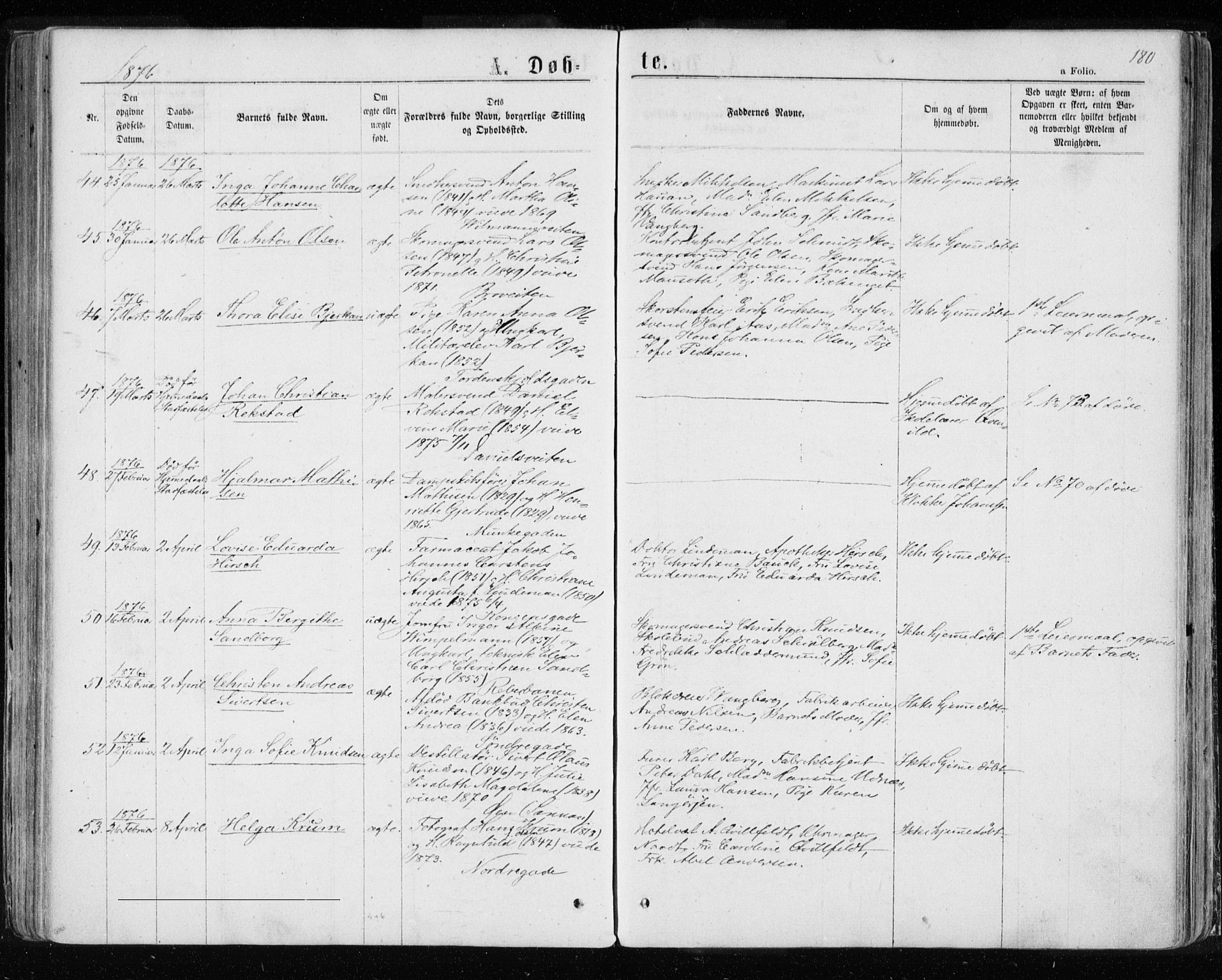 Ministerialprotokoller, klokkerbøker og fødselsregistre - Sør-Trøndelag, AV/SAT-A-1456/601/L0054: Parish register (official) no. 601A22, 1866-1877, p. 180