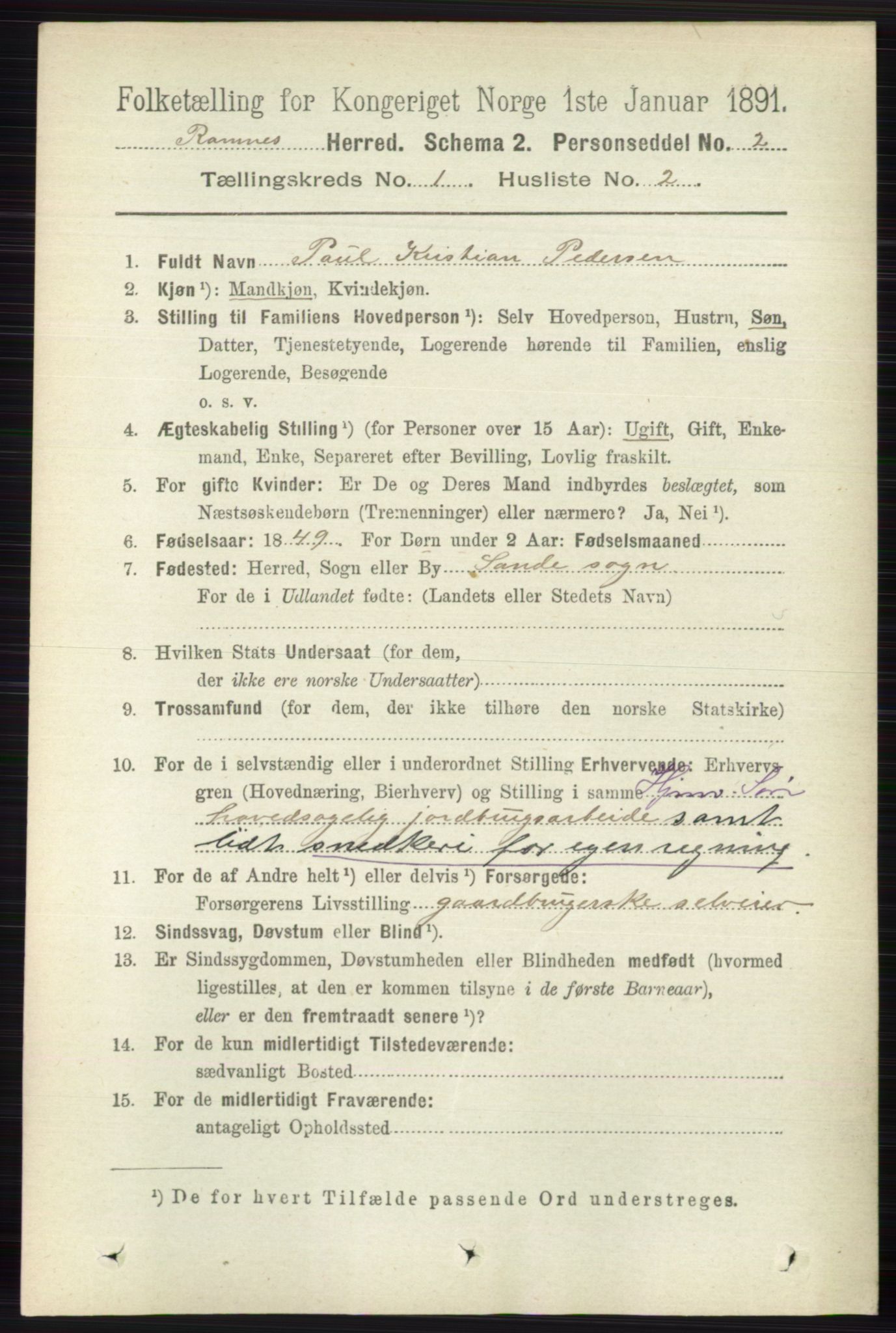 RA, 1891 census for 0718 Ramnes, 1891, p. 108