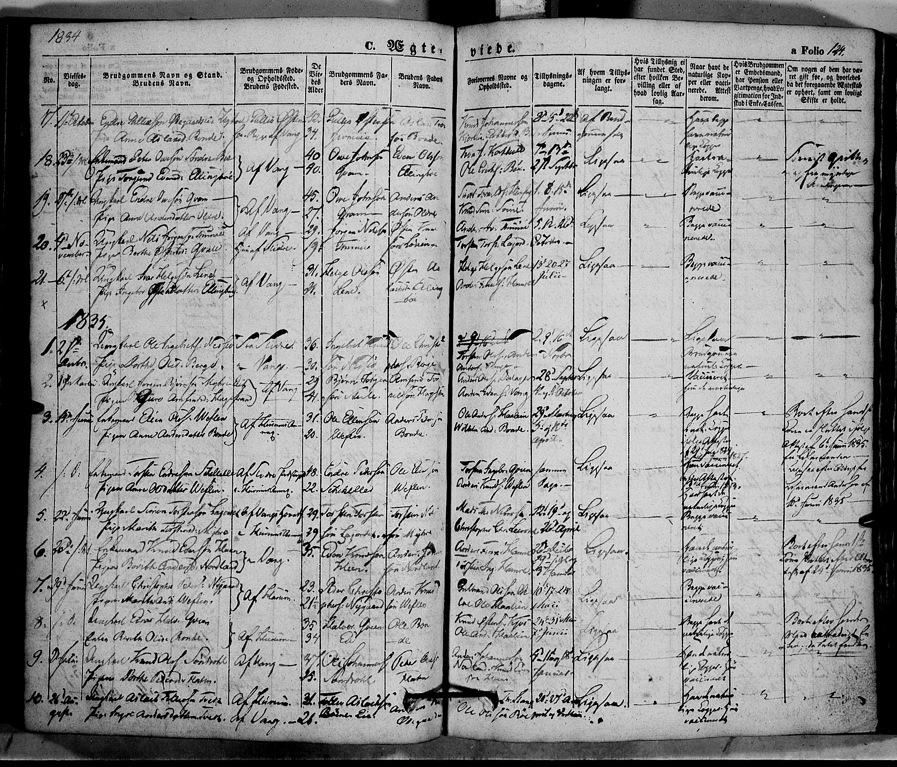 Vang prestekontor, Valdres, SAH/PREST-140/H/Ha/L0005: Parish register (official) no. 5, 1831-1845, p. 124