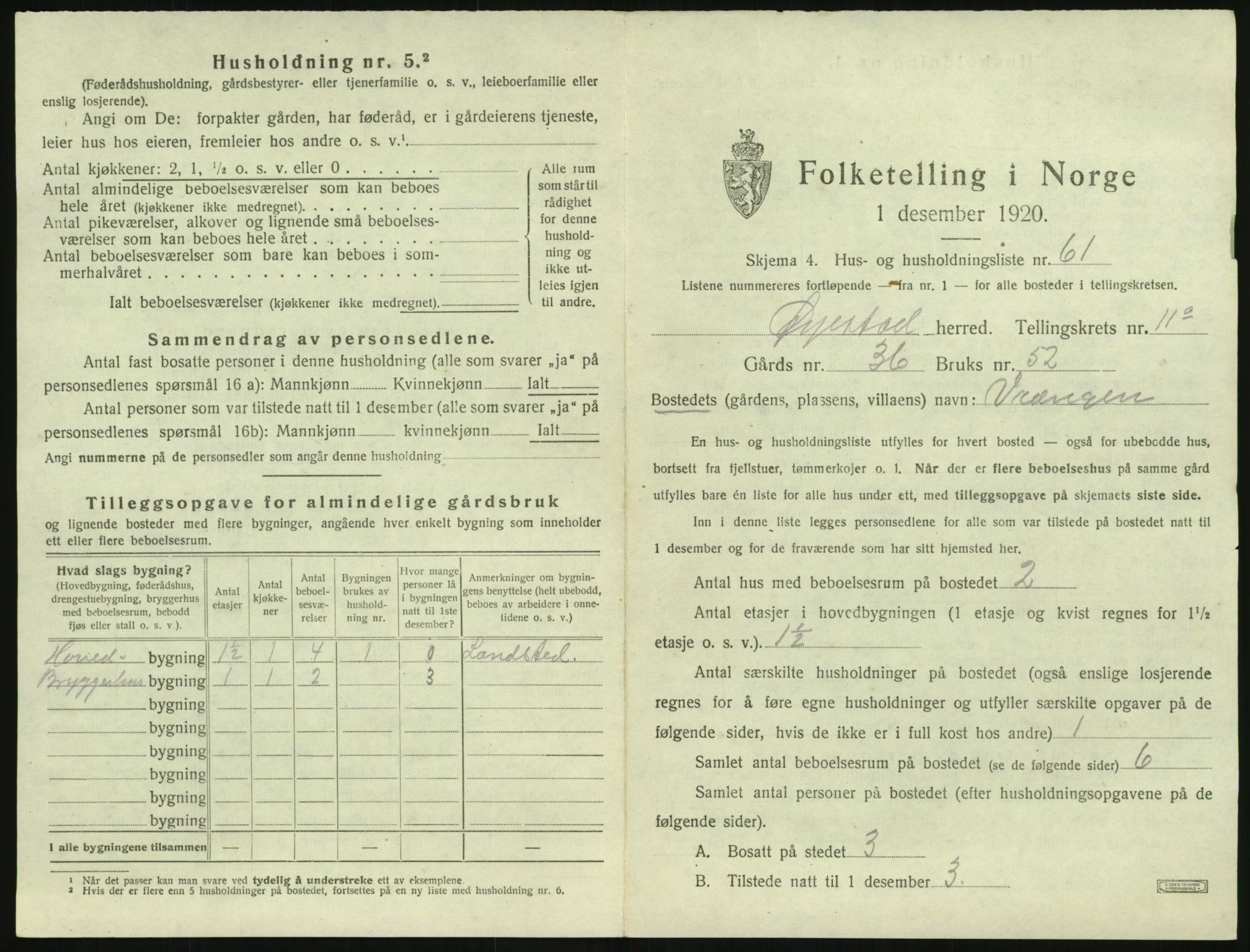 SAK, 1920 census for Øyestad, 1920, p. 1202