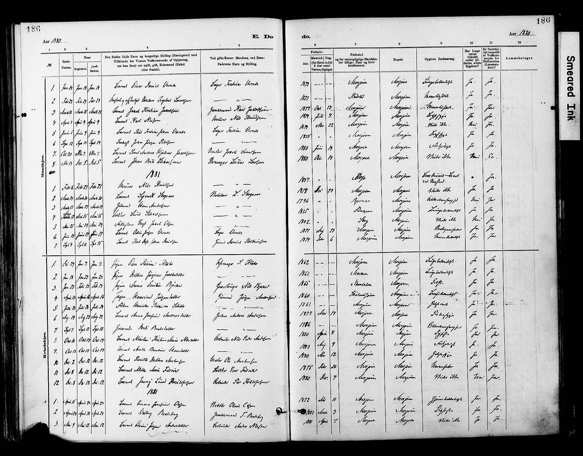 Ministerialprotokoller, klokkerbøker og fødselsregistre - Nordland, AV/SAT-A-1459/820/L0296: Parish register (official) no. 820A17, 1880-1903, p. 186