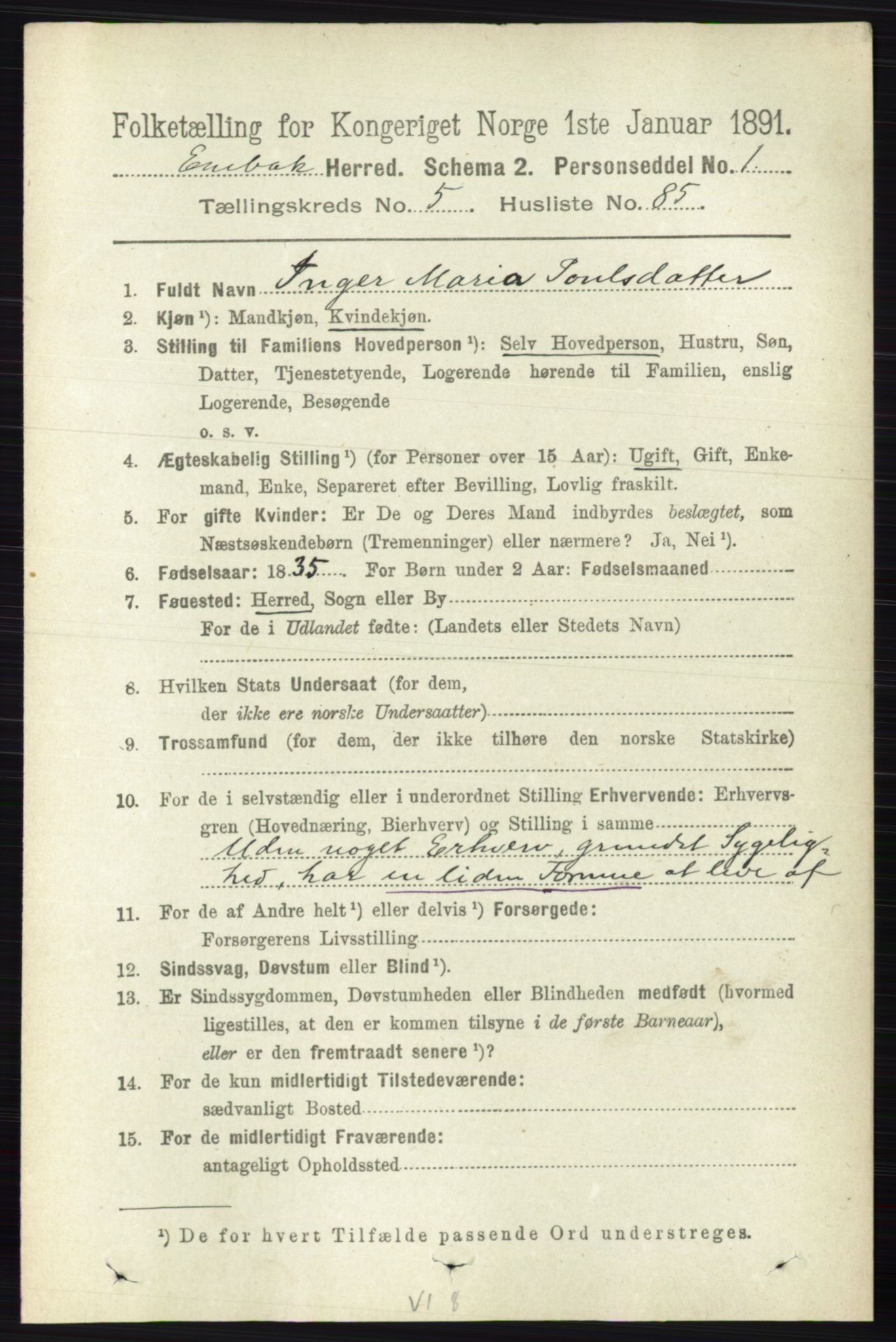 RA, 1891 census for 0229 Enebakk, 1891, p. 2512