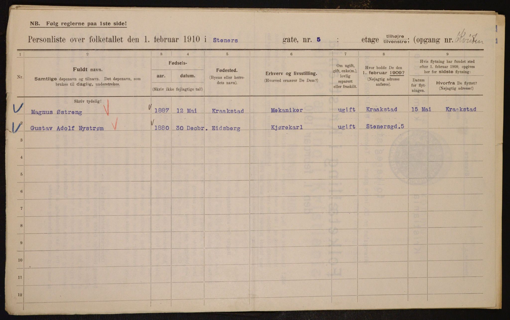 OBA, Municipal Census 1910 for Kristiania, 1910, p. 96352