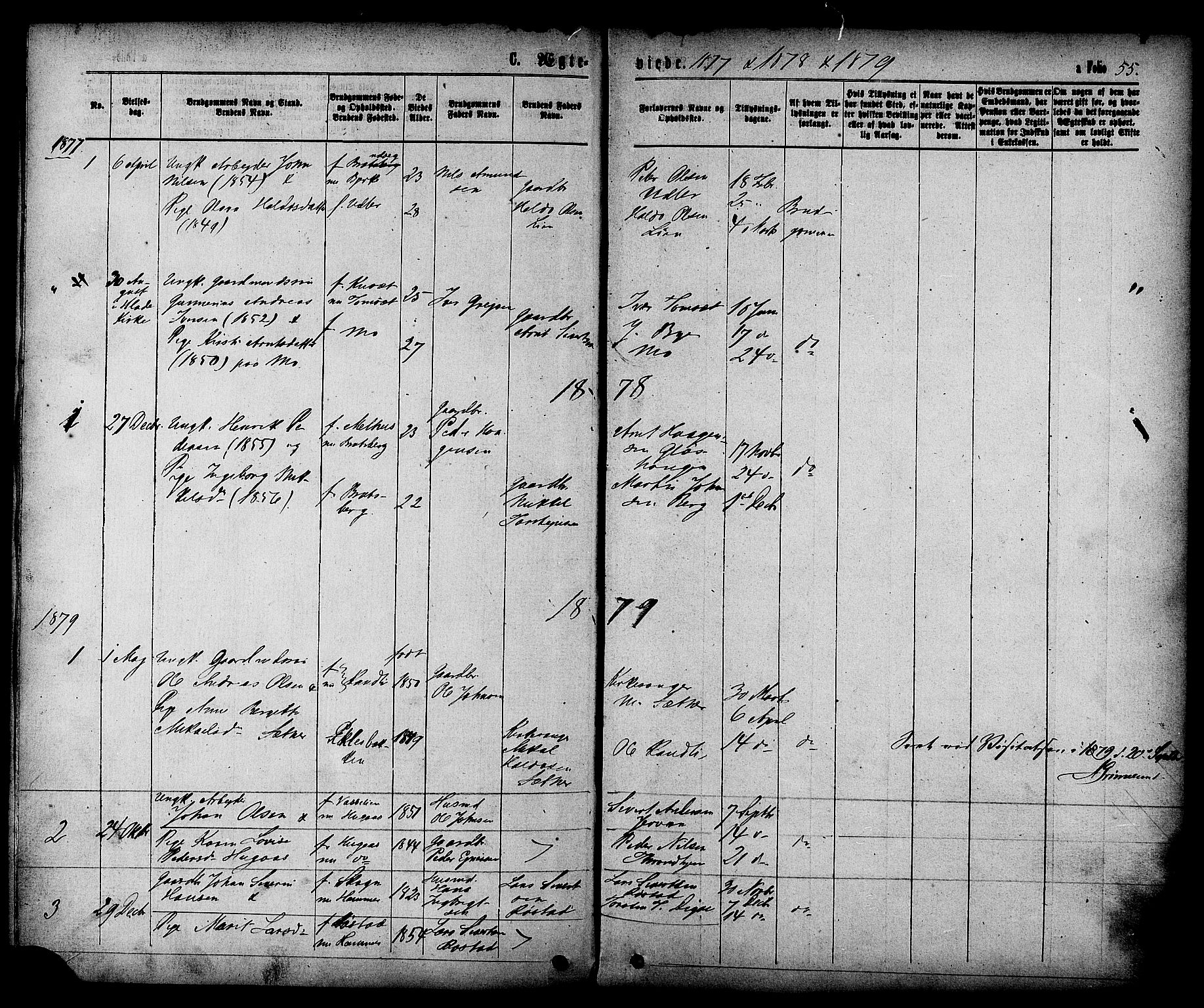Ministerialprotokoller, klokkerbøker og fødselsregistre - Sør-Trøndelag, SAT/A-1456/608/L0334: Parish register (official) no. 608A03, 1877-1886, p. 55