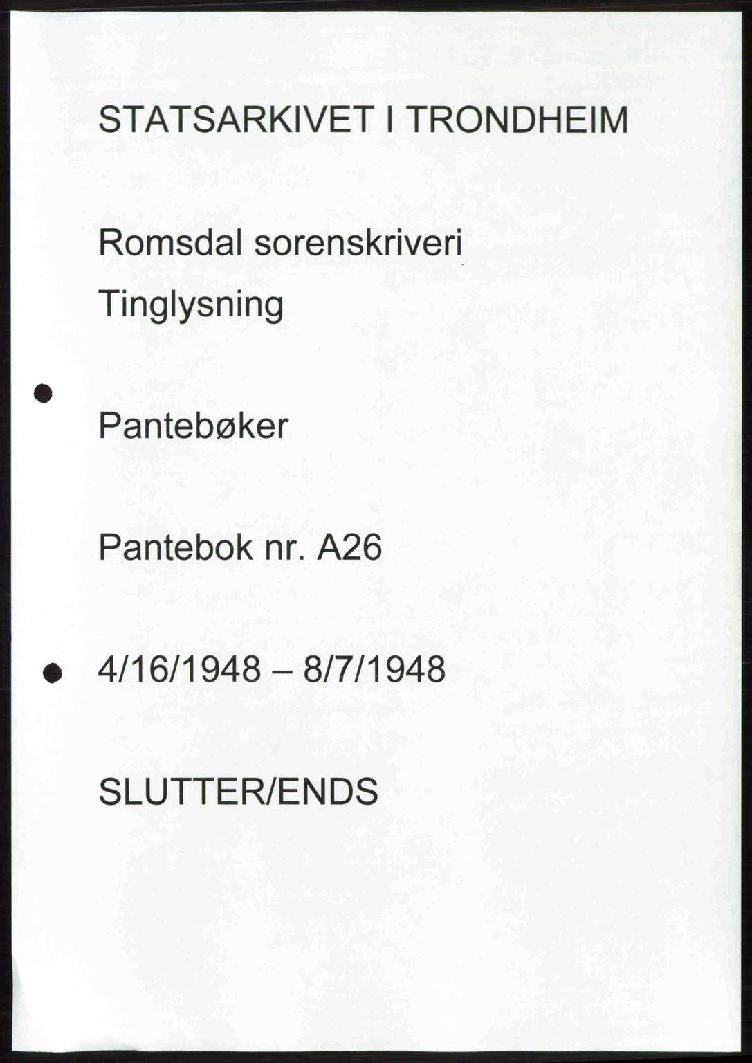 Romsdal sorenskriveri, AV/SAT-A-4149/1/2/2C: Mortgage book no. A26, 1948-1948