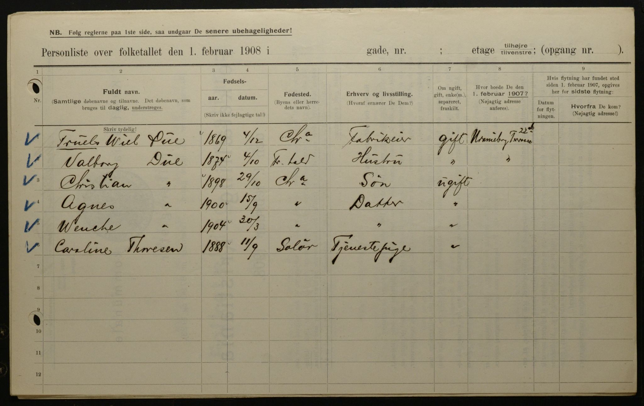 OBA, Municipal Census 1908 for Kristiania, 1908, p. 108008