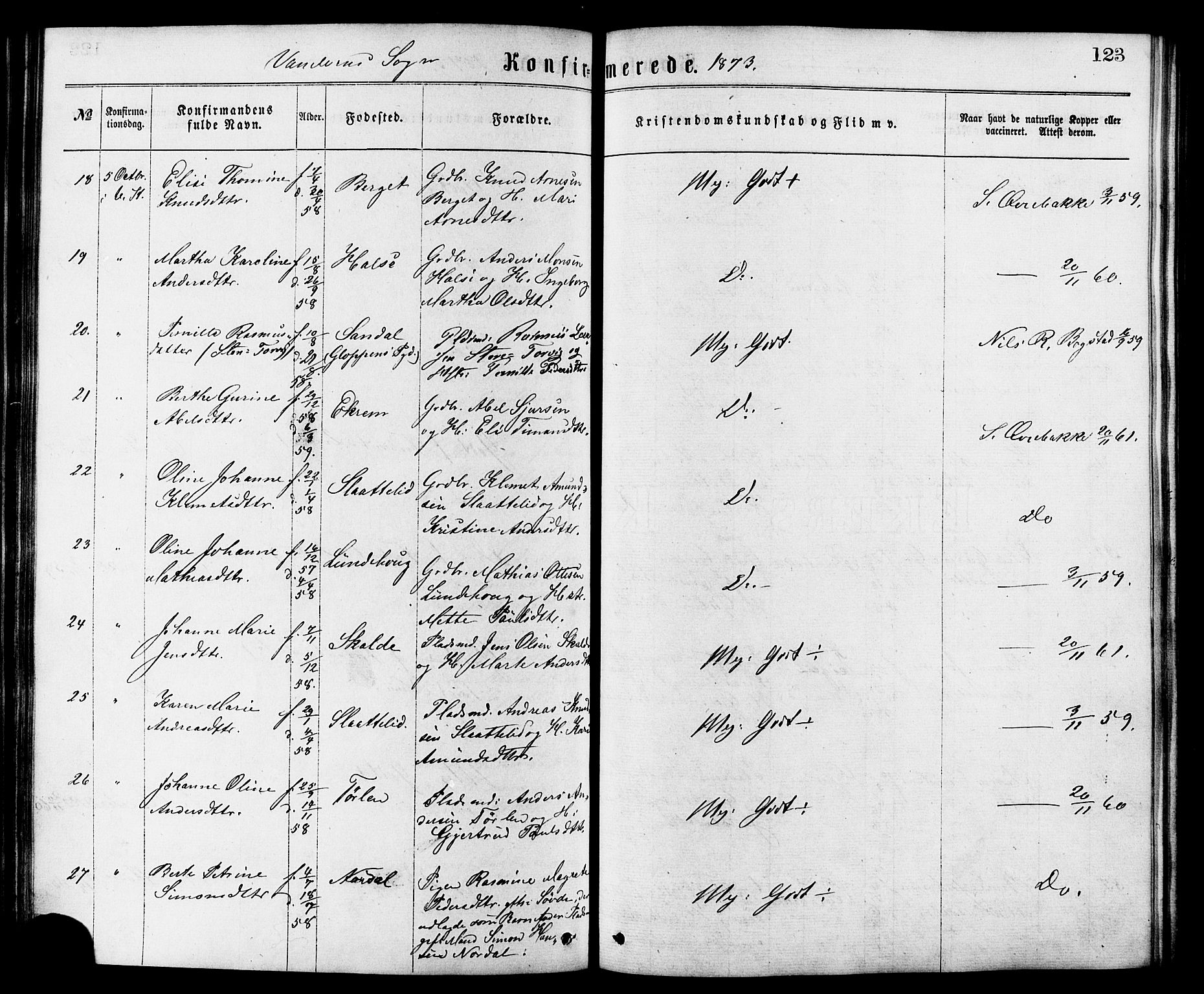 Ministerialprotokoller, klokkerbøker og fødselsregistre - Møre og Romsdal, AV/SAT-A-1454/501/L0007: Parish register (official) no. 501A07, 1868-1884, p. 123