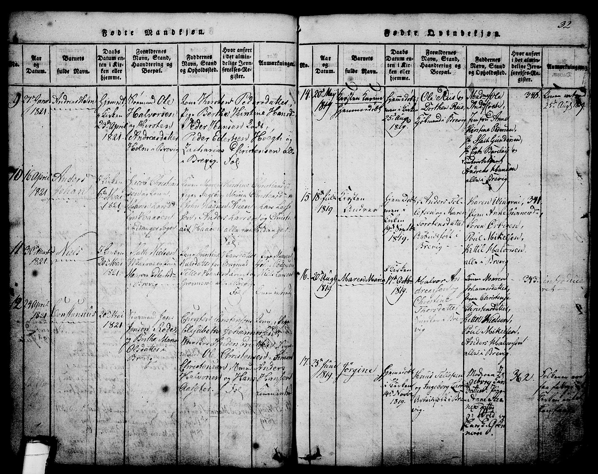 Brevik kirkebøker, SAKO/A-255/G/Ga/L0001: Parish register (copy) no. 1, 1814-1845, p. 32