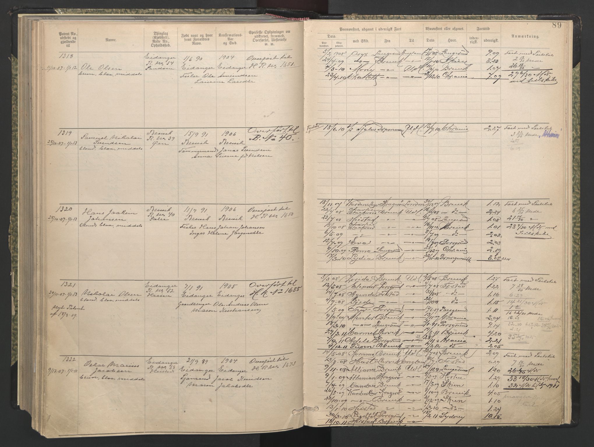 Brevik innrulleringskontor, AV/SAKO-A-833/F/Fa/L0004: Annotasjonsrulle, 1868-1948, p. 89