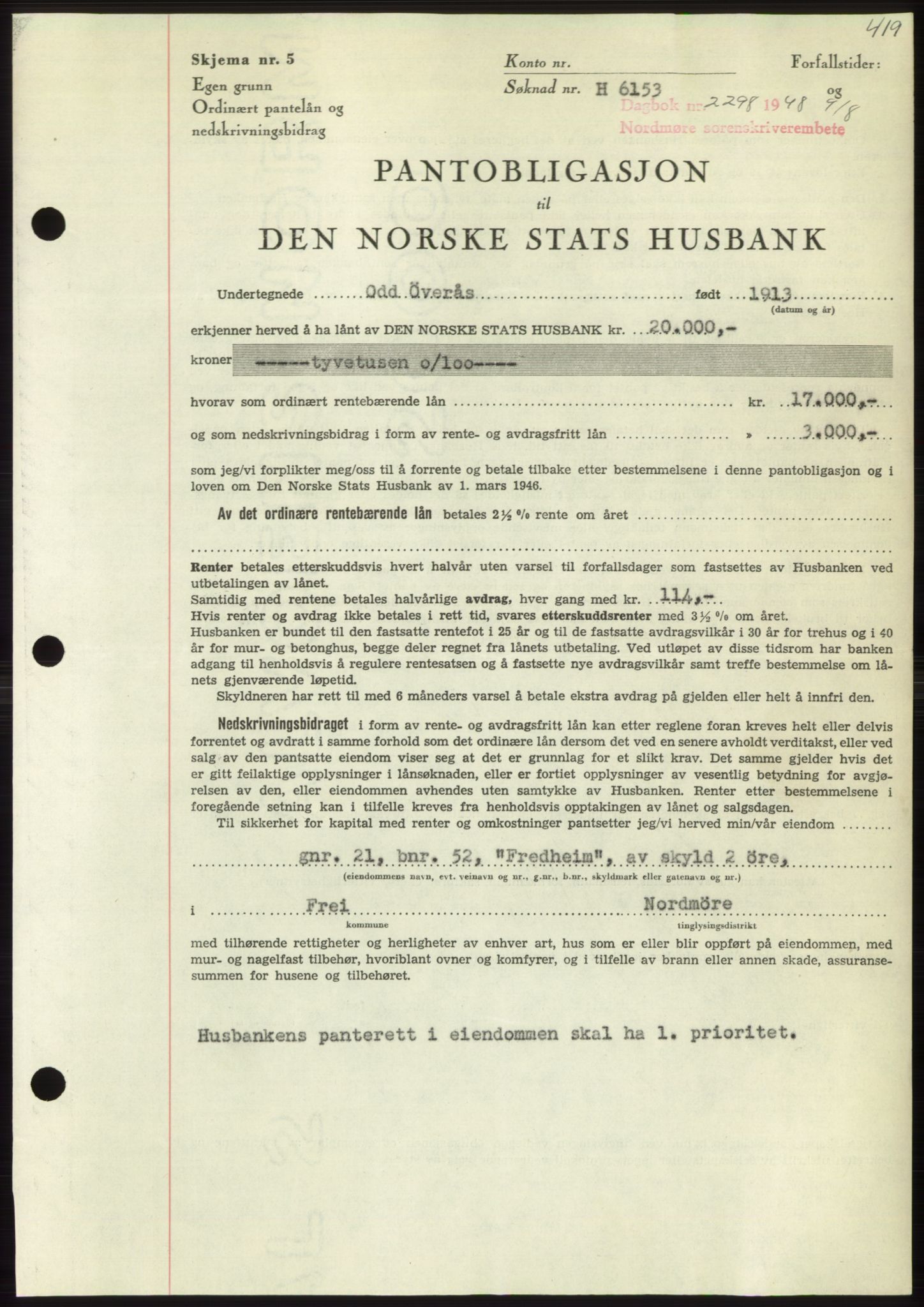 Nordmøre sorenskriveri, AV/SAT-A-4132/1/2/2Ca: Mortgage book no. B99, 1948-1948, Diary no: : 2298/1948