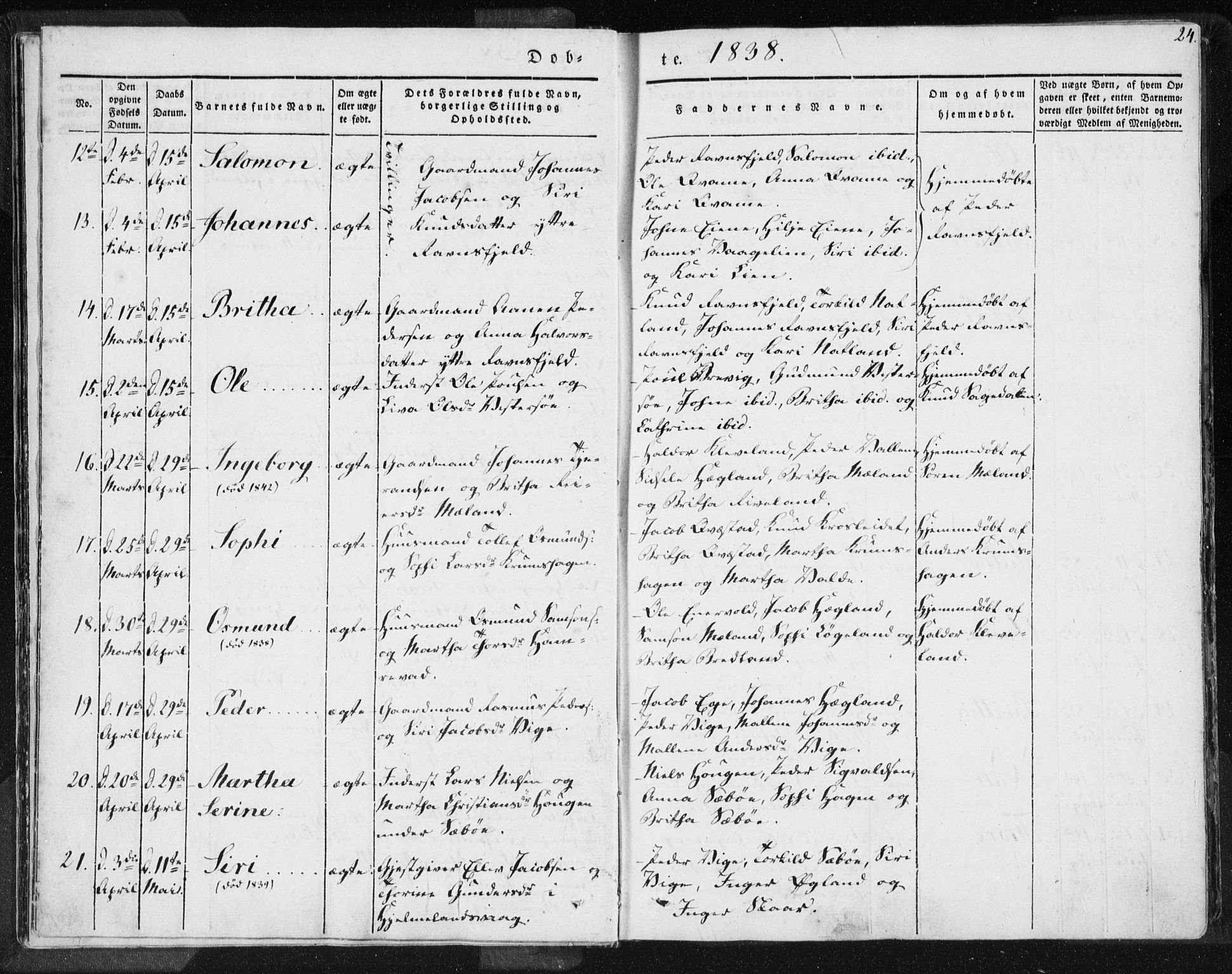 Hjelmeland sokneprestkontor, AV/SAST-A-101843/01/IV/L0006: Parish register (official) no. A 6, 1834-1845, p. 24