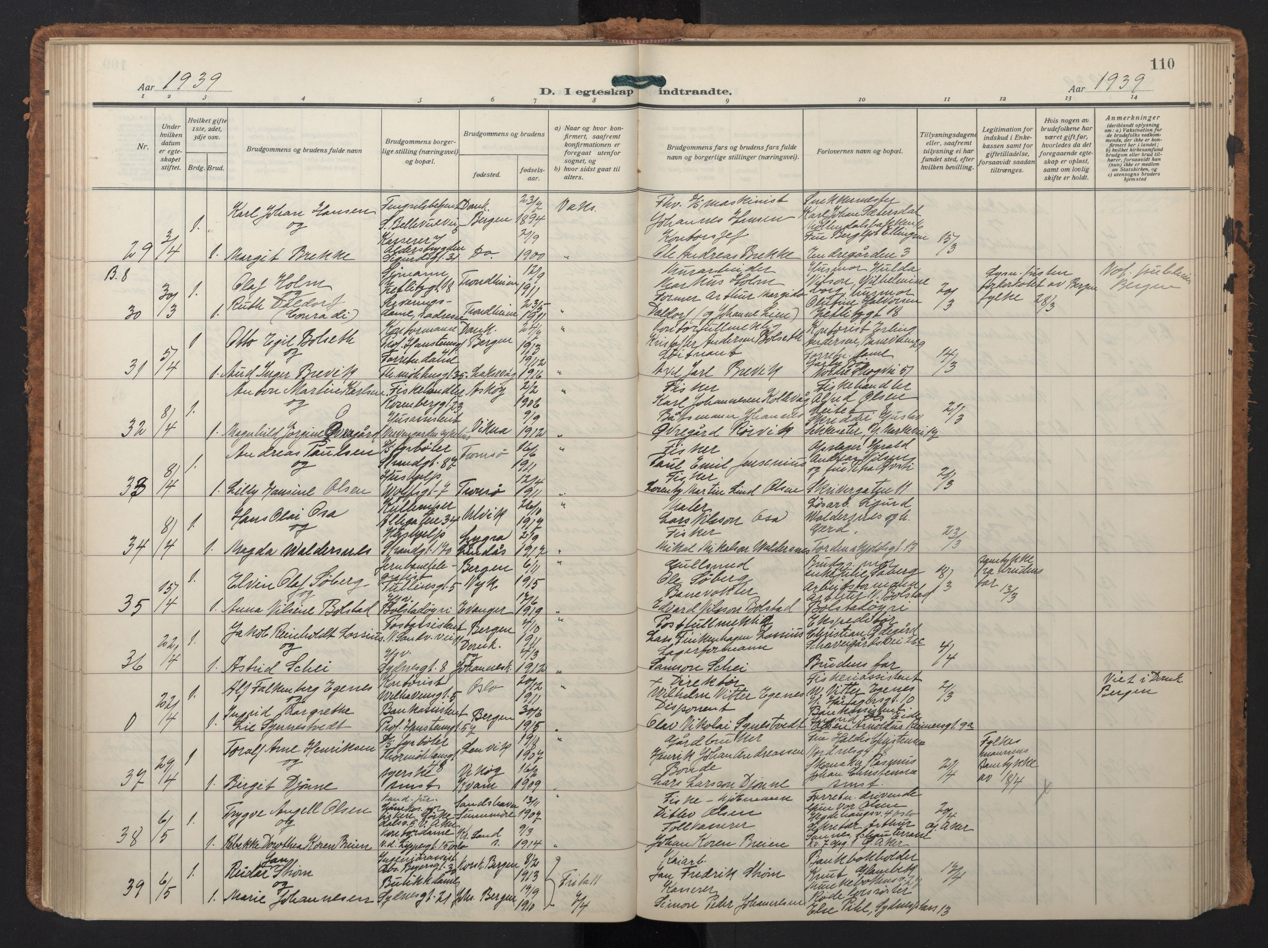 Johanneskirken sokneprestembete, SAB/A-76001/H/Hab: Parish register (copy) no. C 3, 1929-1949, p. 109b-110a