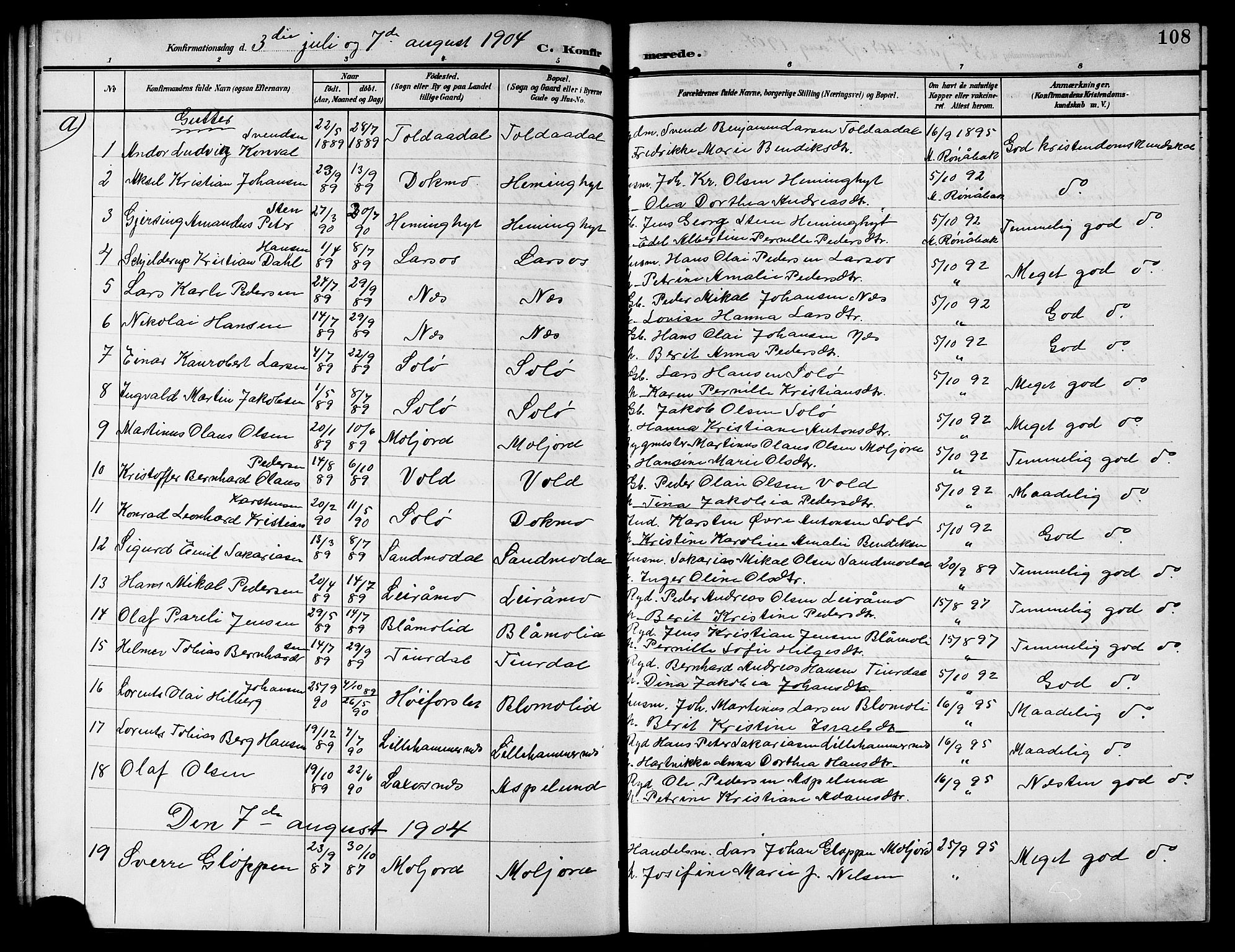 Ministerialprotokoller, klokkerbøker og fødselsregistre - Nordland, SAT/A-1459/846/L0655: Parish register (copy) no. 846C05, 1902-1916, p. 108
