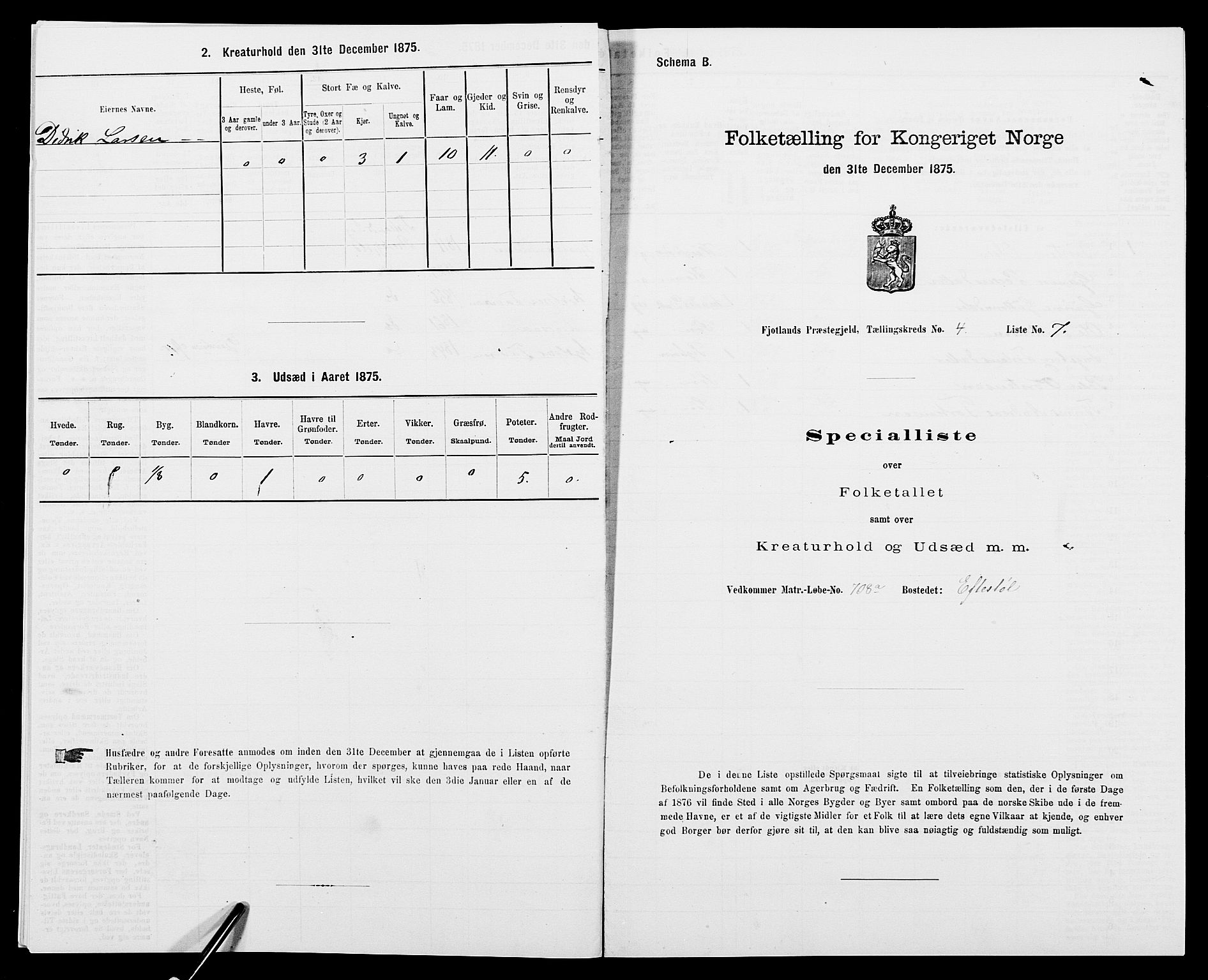 SAK, 1875 census for 1036P Fjotland, 1875, p. 227