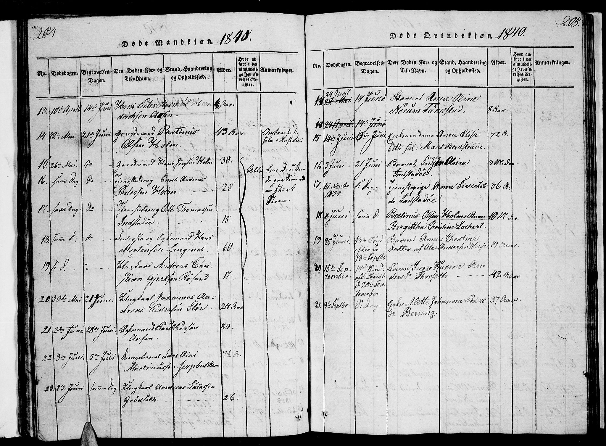 Ministerialprotokoller, klokkerbøker og fødselsregistre - Nordland, AV/SAT-A-1459/893/L1346: Parish register (copy) no. 893C01, 1820-1858, p. 204-205