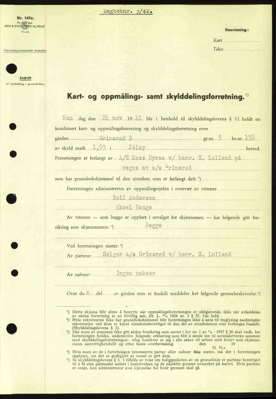Moss sorenskriveri, SAO/A-10168: Mortgage book no. A9, 1941-1942, Diary no: : 3/1942