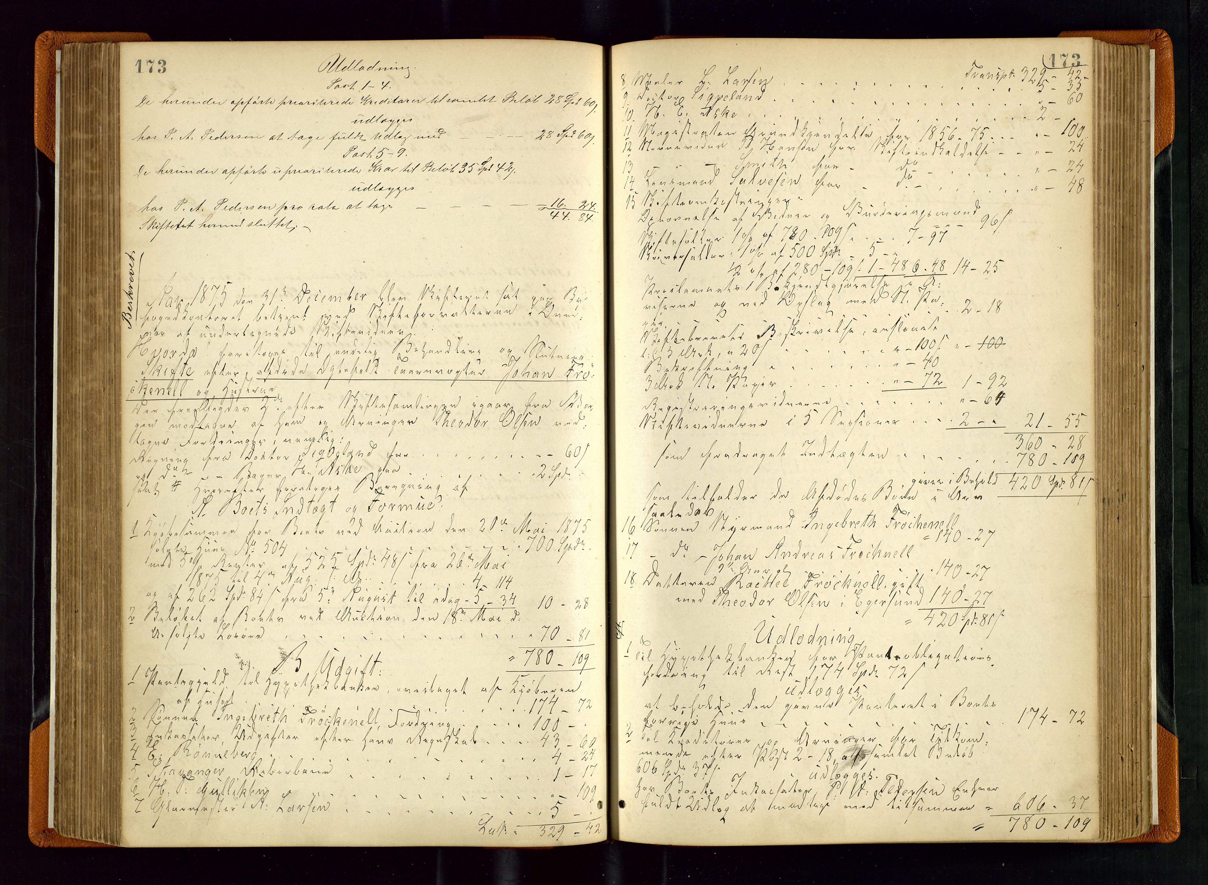 Stavanger byfogd, AV/SAST-A-101408/001/5/50/503BD/L0002: Skifteutlodningsprotokoll, 1871-1878, p. 173