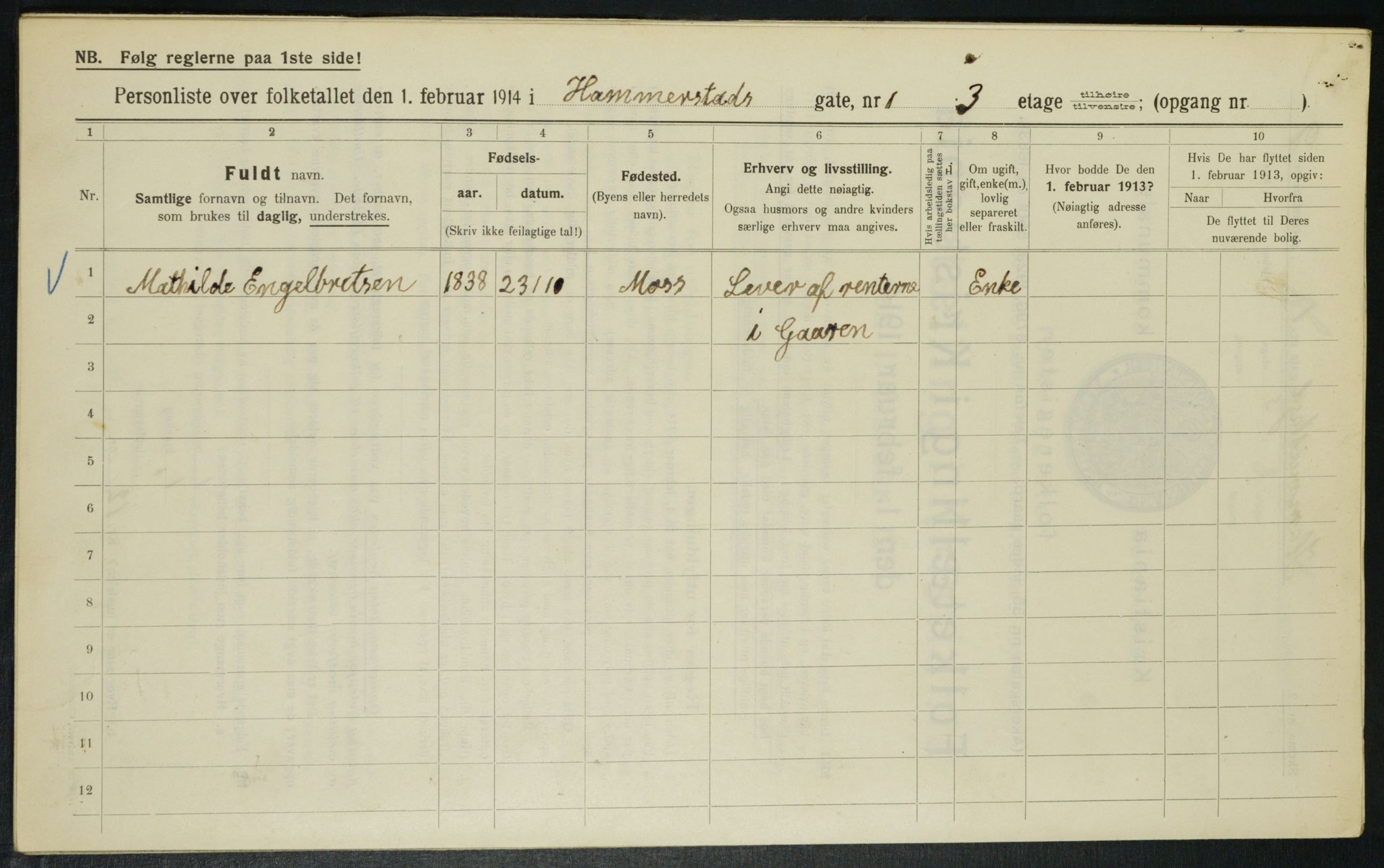 OBA, Municipal Census 1914 for Kristiania, 1914, p. 34596