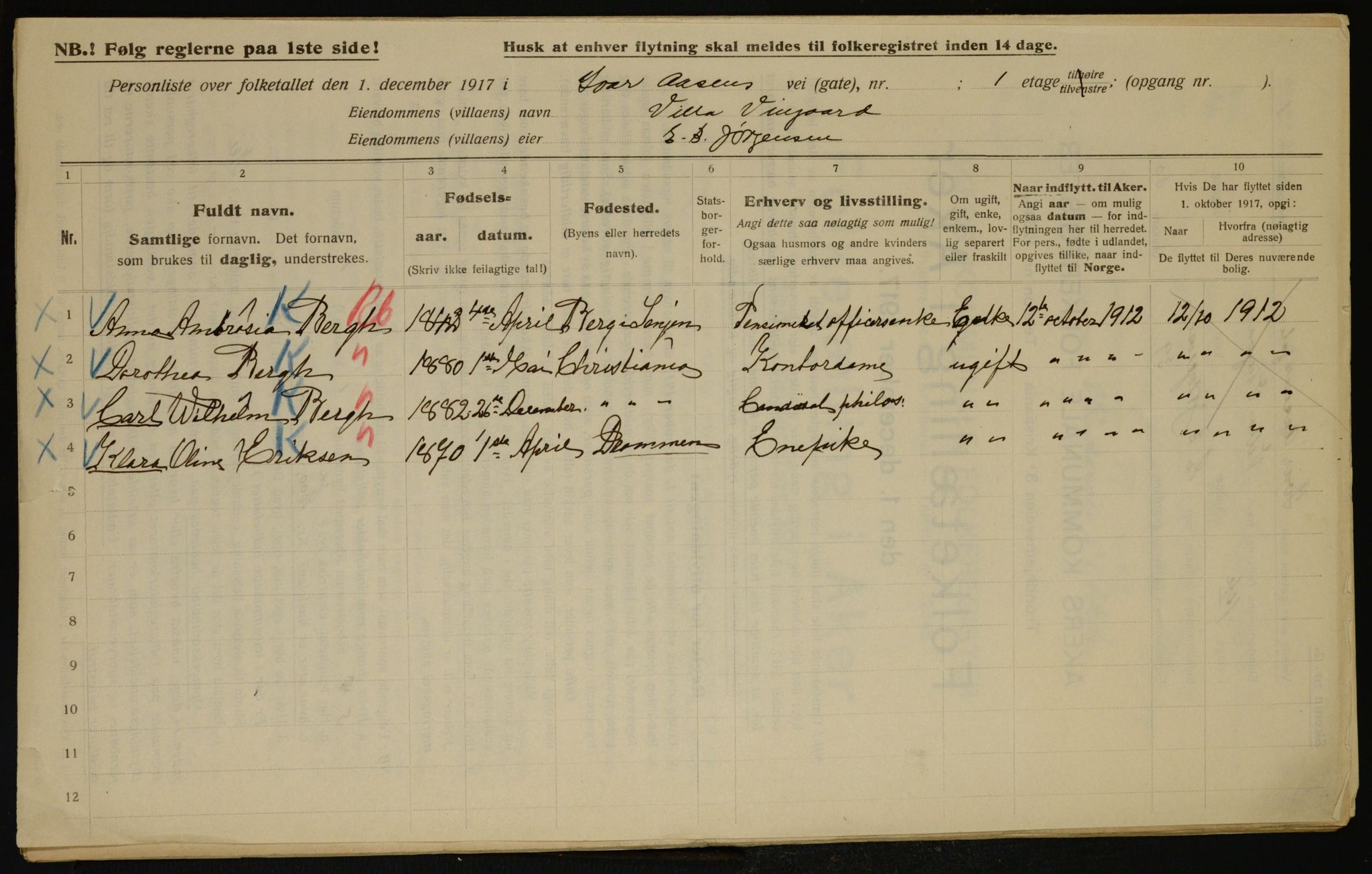 OBA, Municipal Census 1917 for Aker, 1917, p. 6471