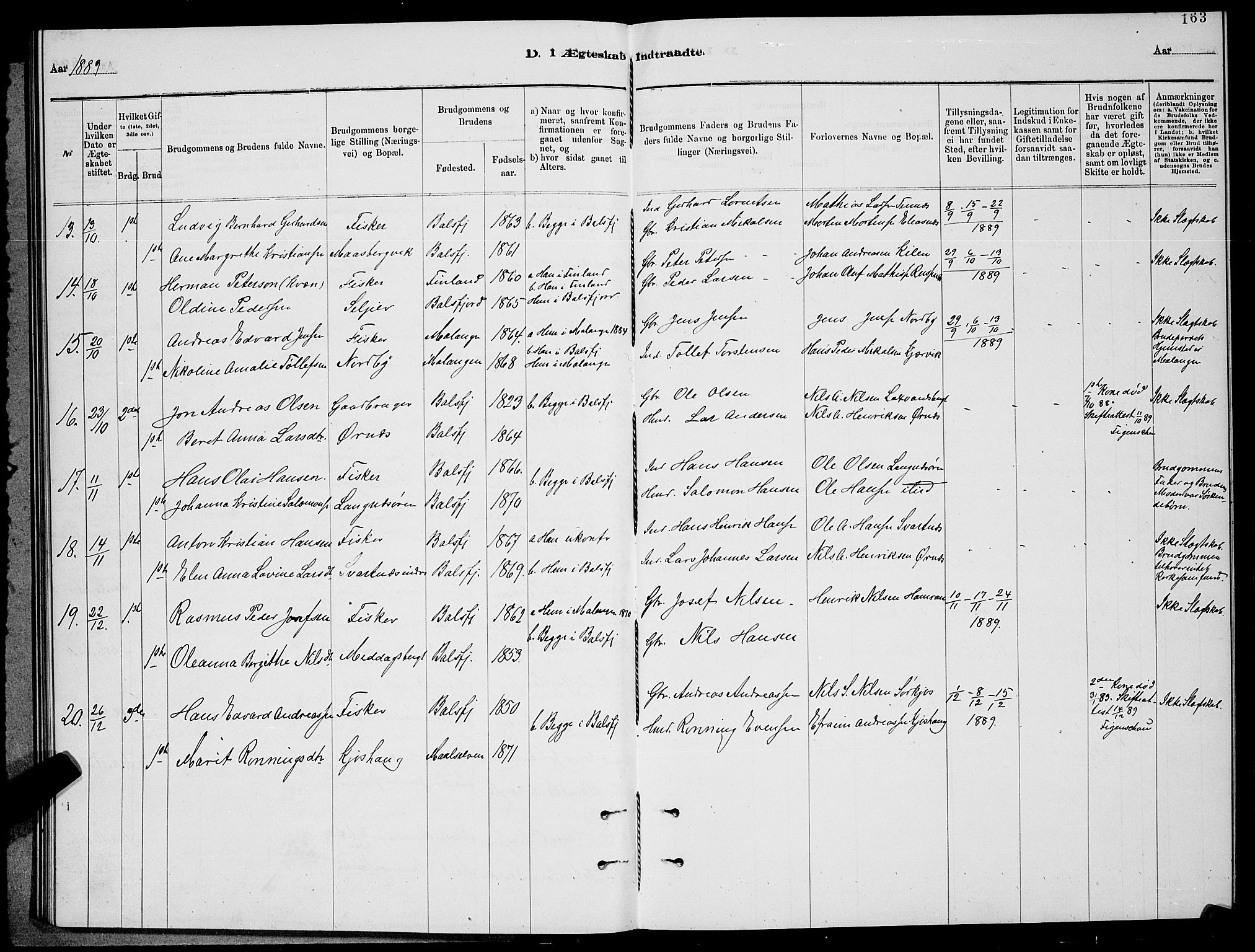 Balsfjord sokneprestembete, AV/SATØ-S-1303/G/Ga/L0007klokker: Parish register (copy) no. 7, 1878-1889, p. 163