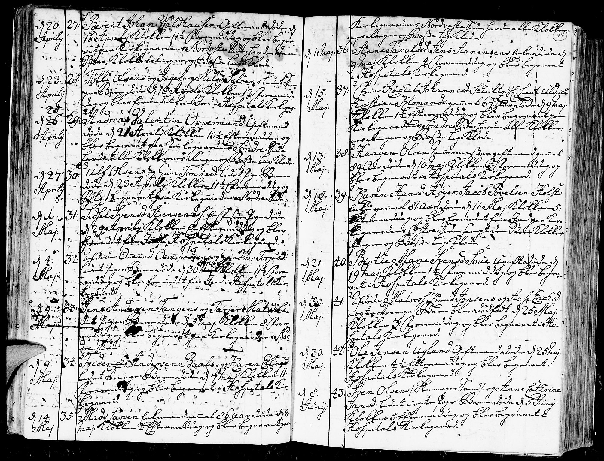 Kristiansand domprosti, AV/SAK-1112-0006/F/Fa/L0004: Parish register (official) no. A 4, 1762-1794, p. 44