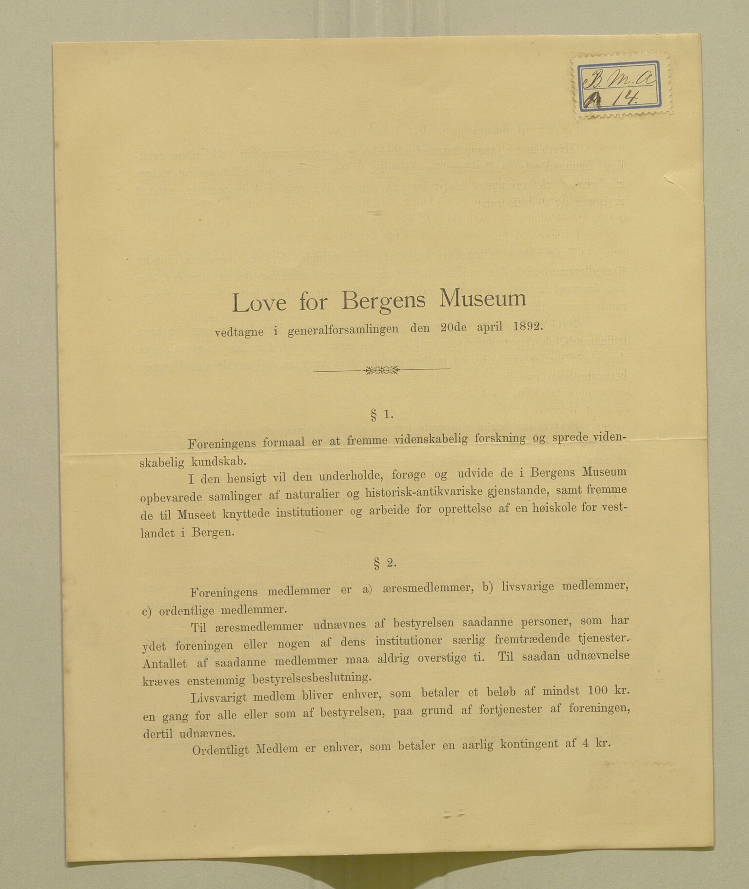 Bergens Museum, AV/SAB-A-17301/02/Y/Yb/L0001: Diverse, 1825-1952, p. 240