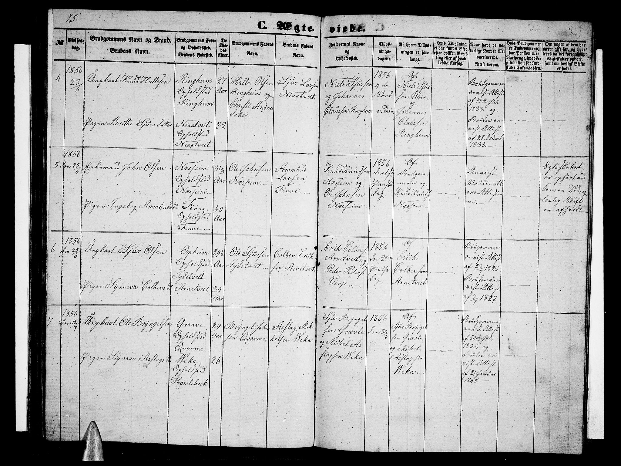 Vossestrand Sokneprestembete, SAB/A-79101/H/Hab: Parish register (copy) no. B 1, 1855-1867, p. 75